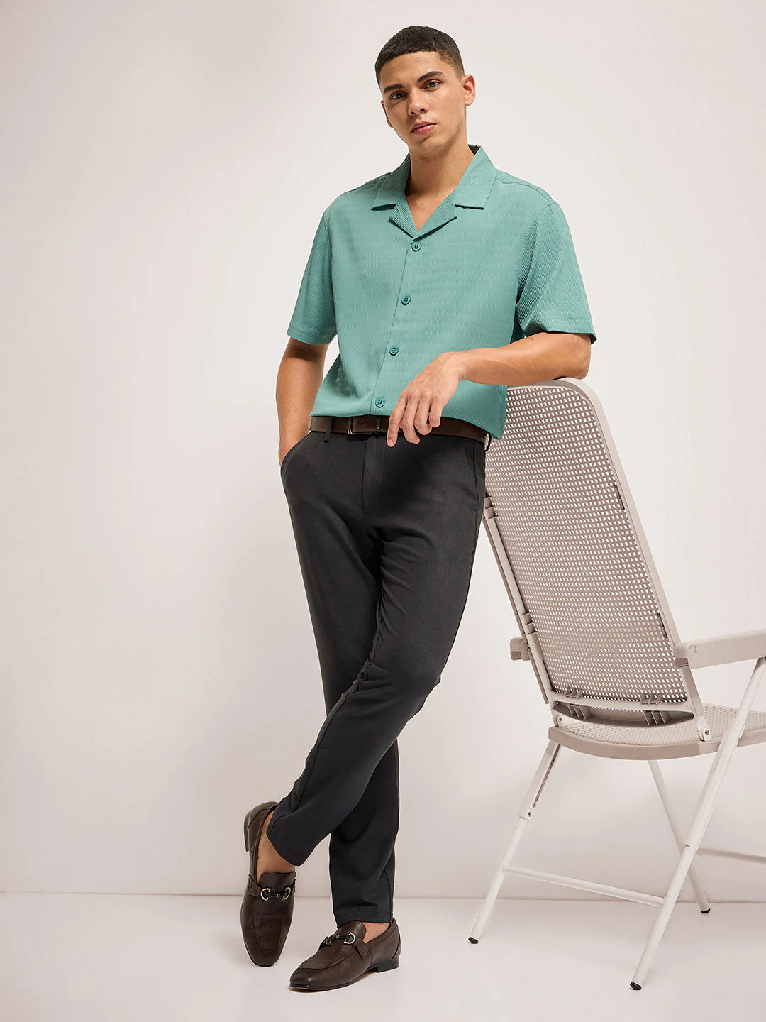 Men Dark Green Solid 4 Way Stretch Formal Trouser - Image 5