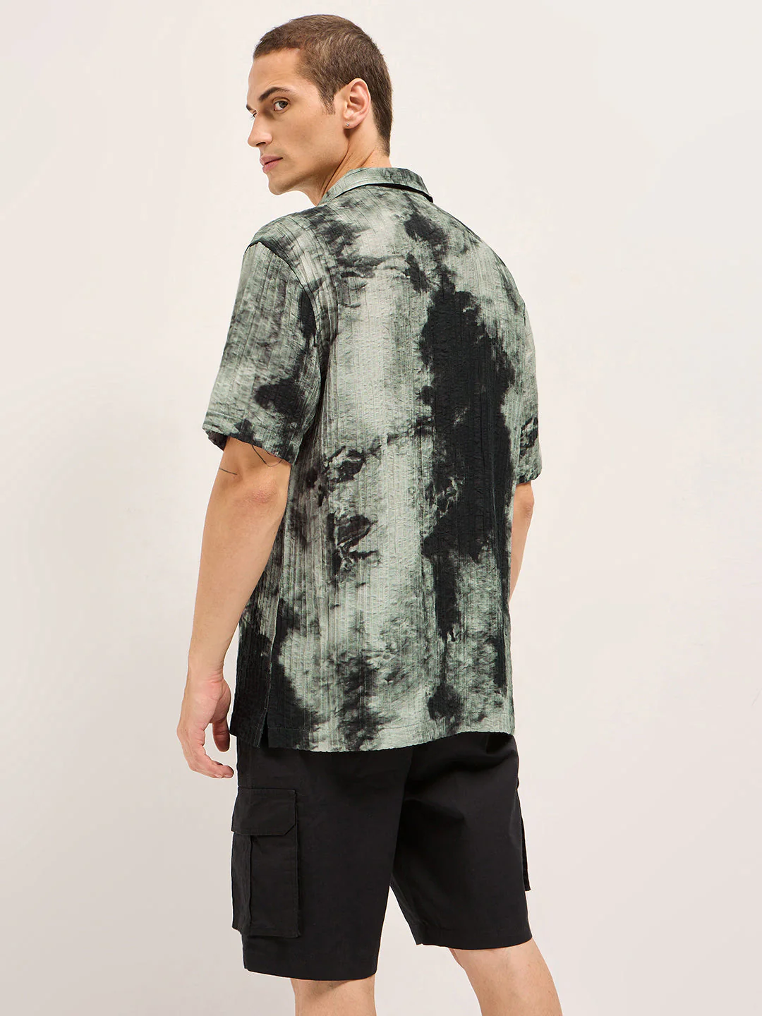 Men Dark Green Viscose Abstract print Relaxed Fit Cuban Collar Shirt - Image 2