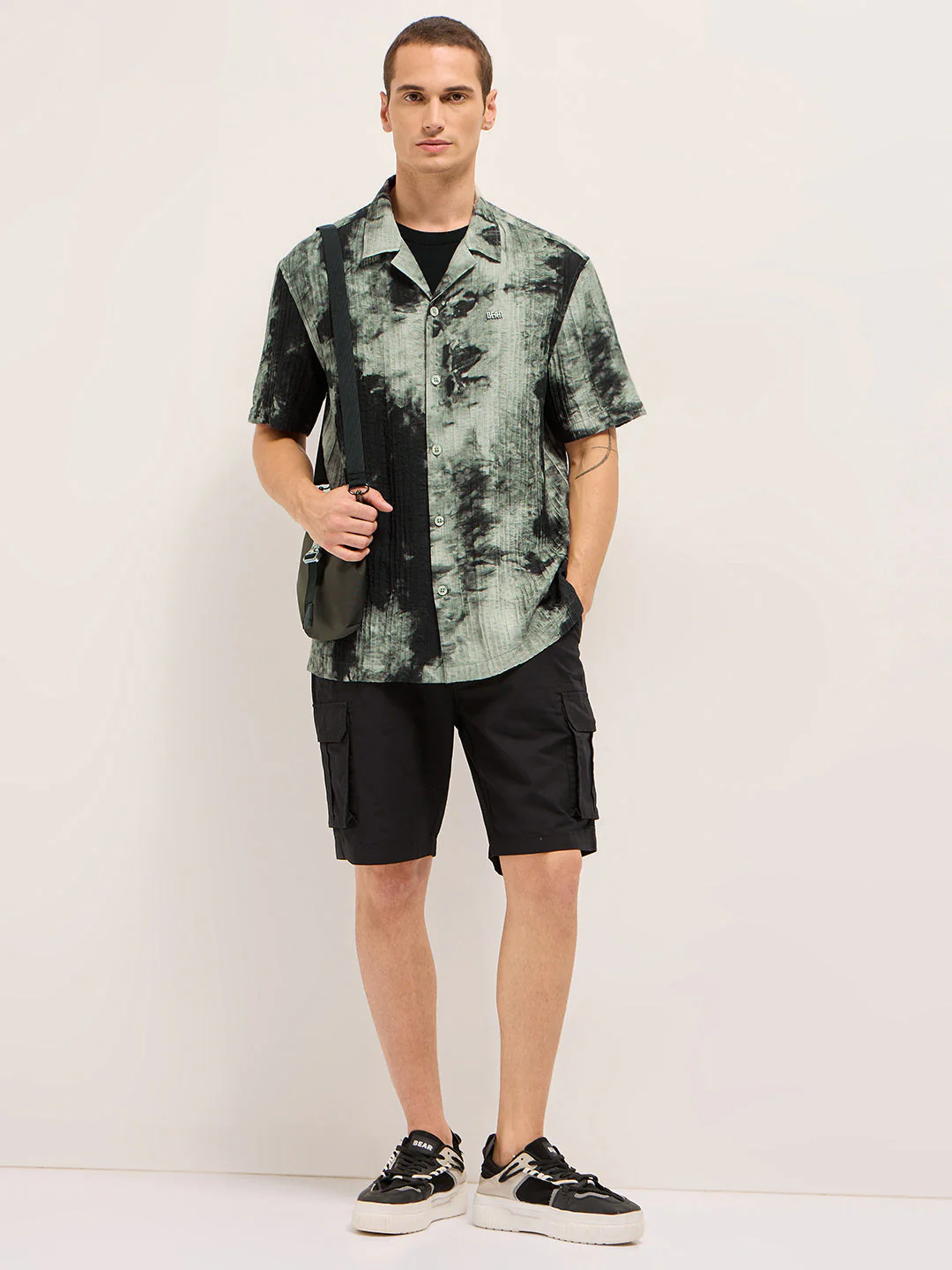 Men Dark Green Viscose Abstract print Relaxed Fit Cuban Collar Shirt - Image 4