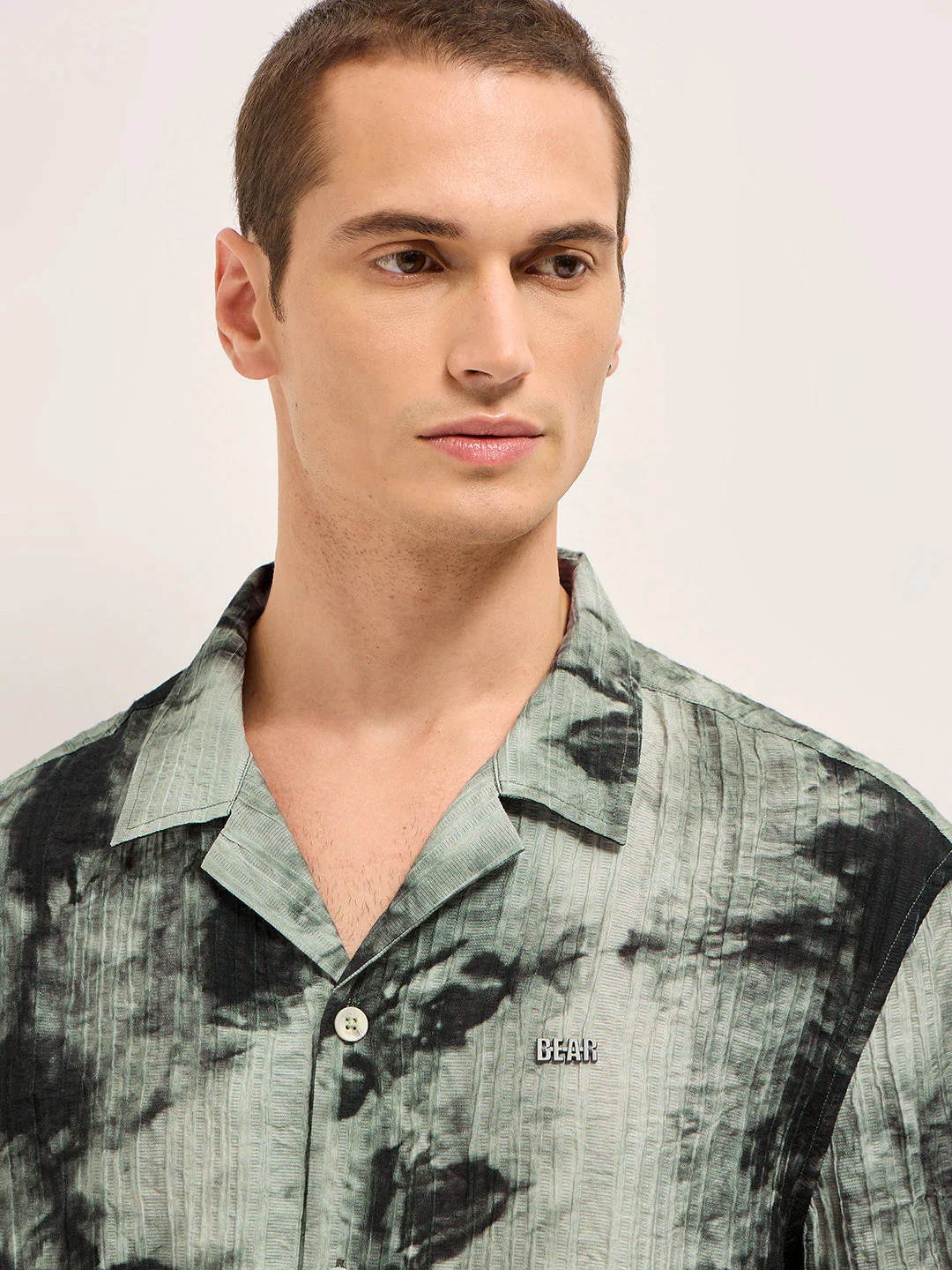 Men Dark Green Viscose Abstract print Relaxed Fit Cuban Collar Shirt - Image 5
