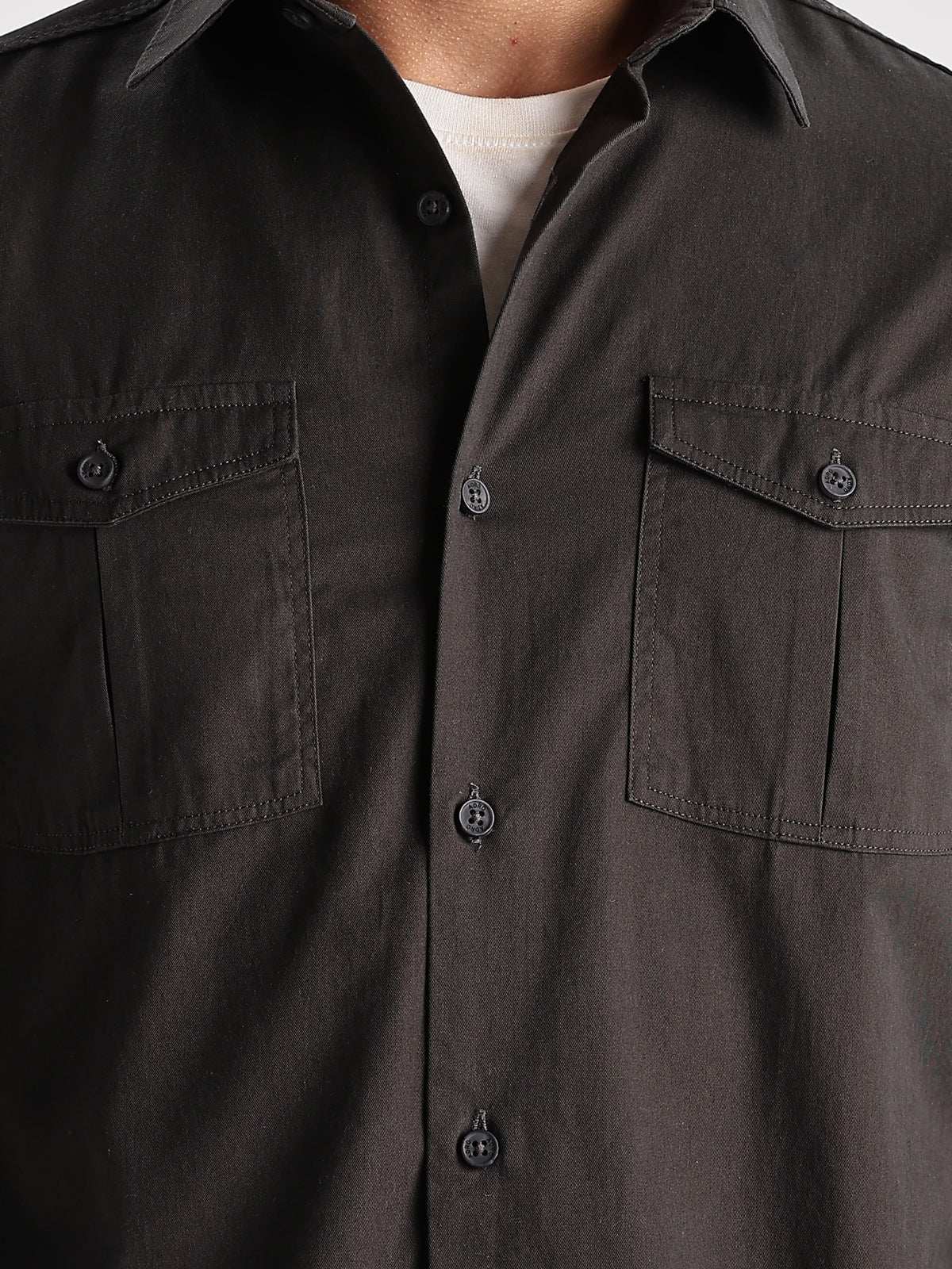 Men Grey Cargo Shirt - Image 2