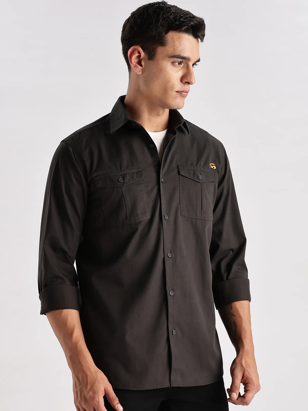 Men Grey Cargo Shirt - Image 4