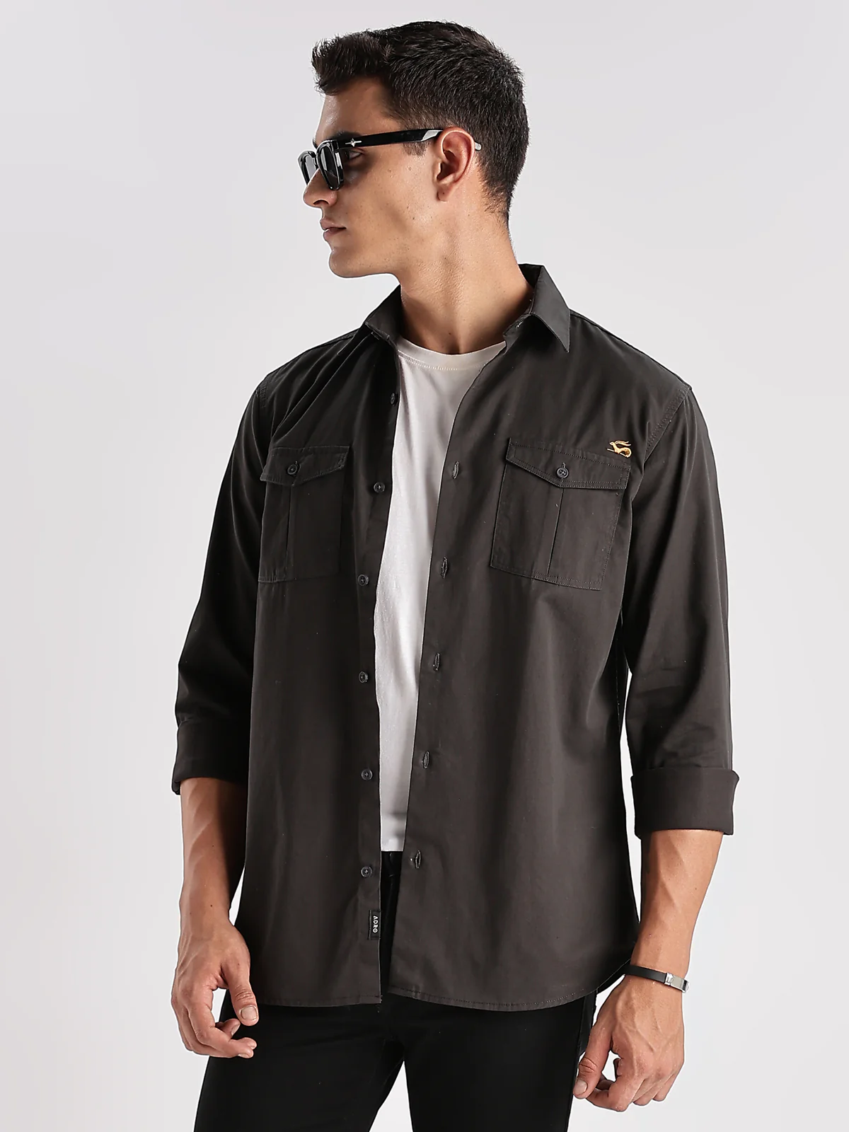Men Grey Cargo Shirt - Image 6