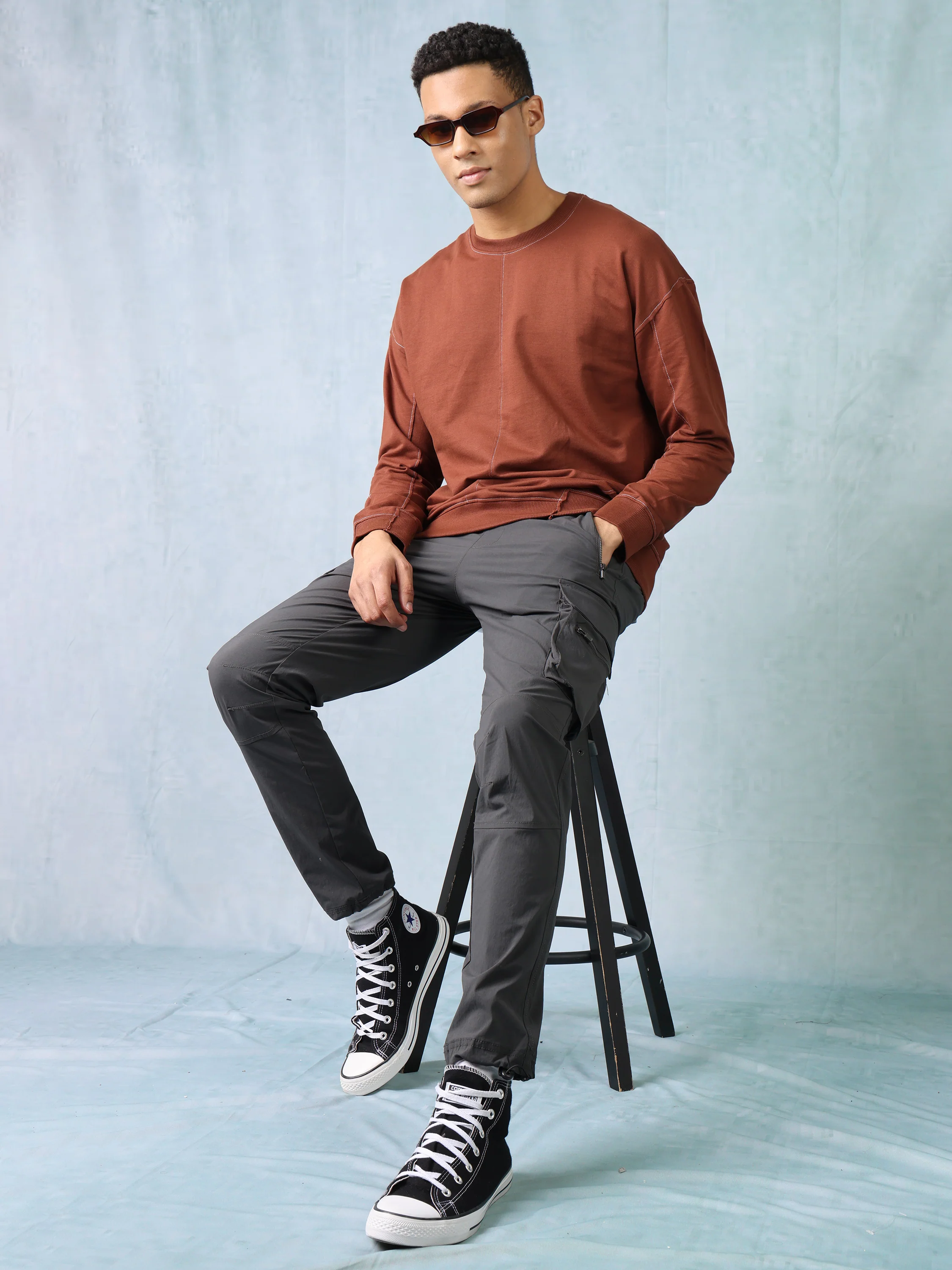Men Dark Grey Parachute Cargo Pants - Image 2