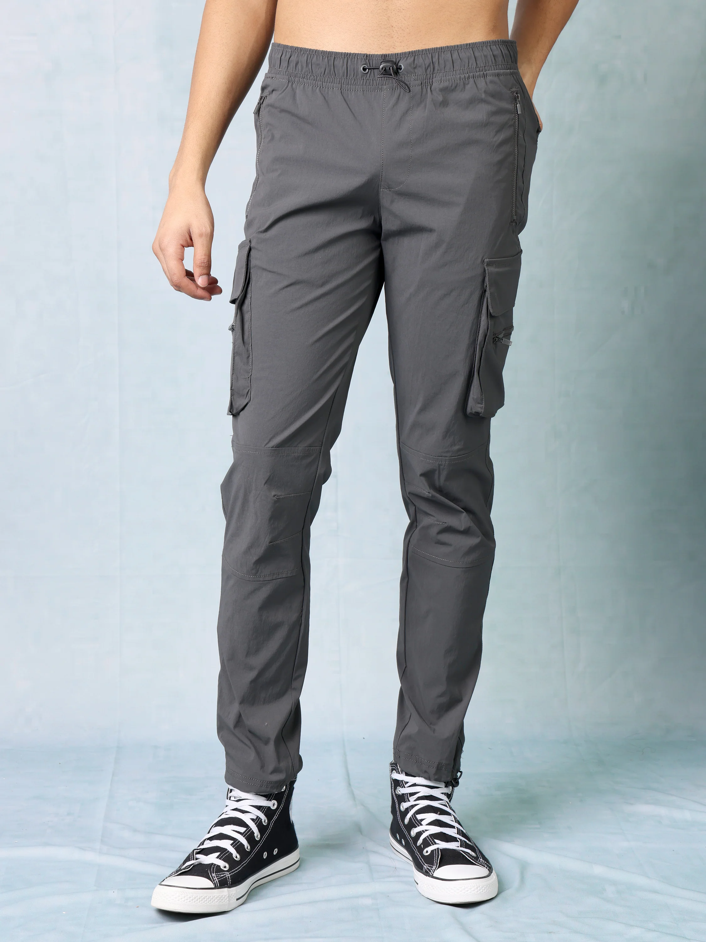 Men Dark Grey Parachute Cargo Pants - Image 3