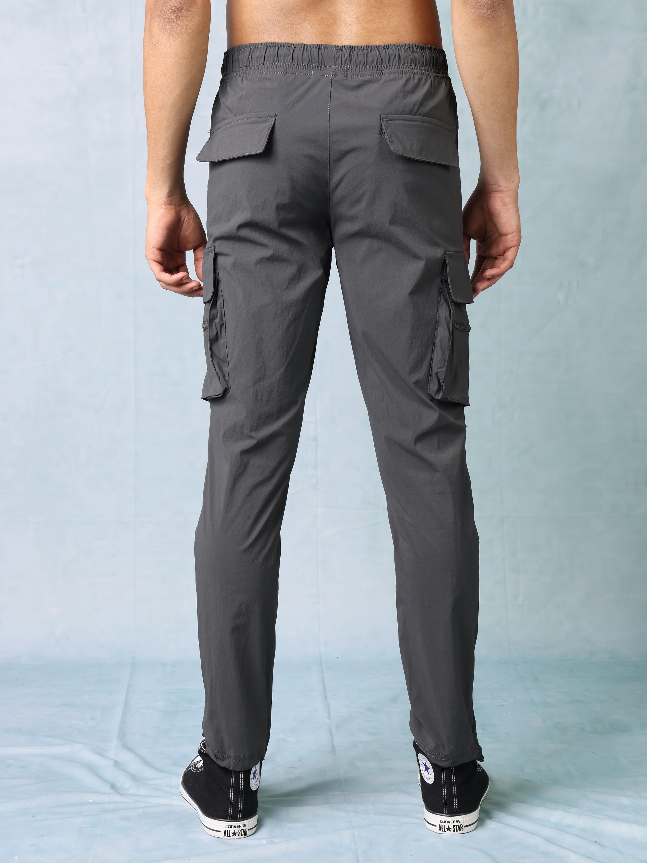 Men Dark Grey Parachute Cargo Pants - Image 4