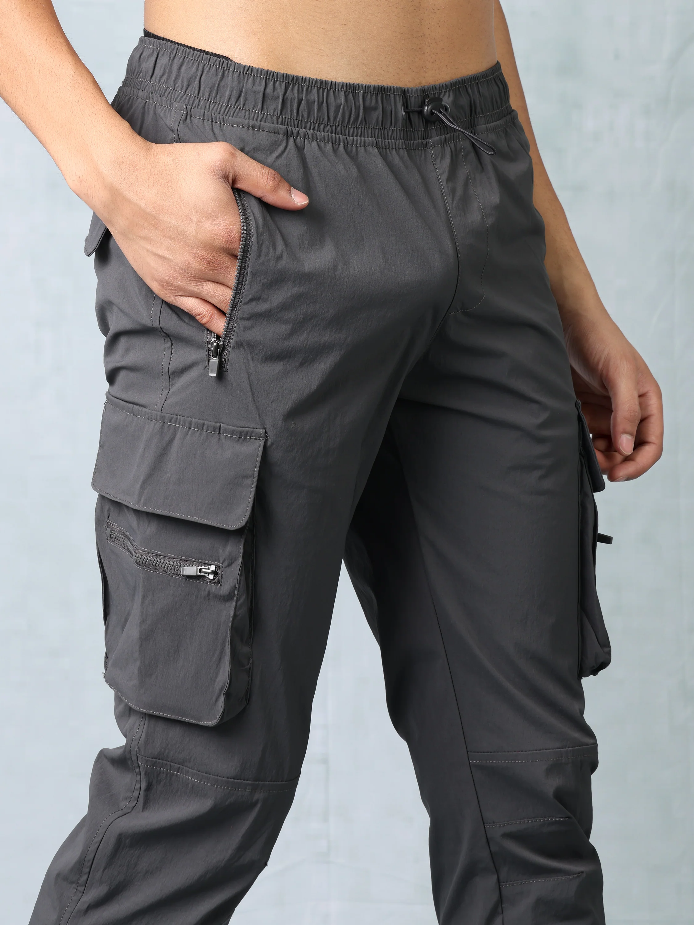 Men Dark Grey Parachute Cargo Pants - Image 6