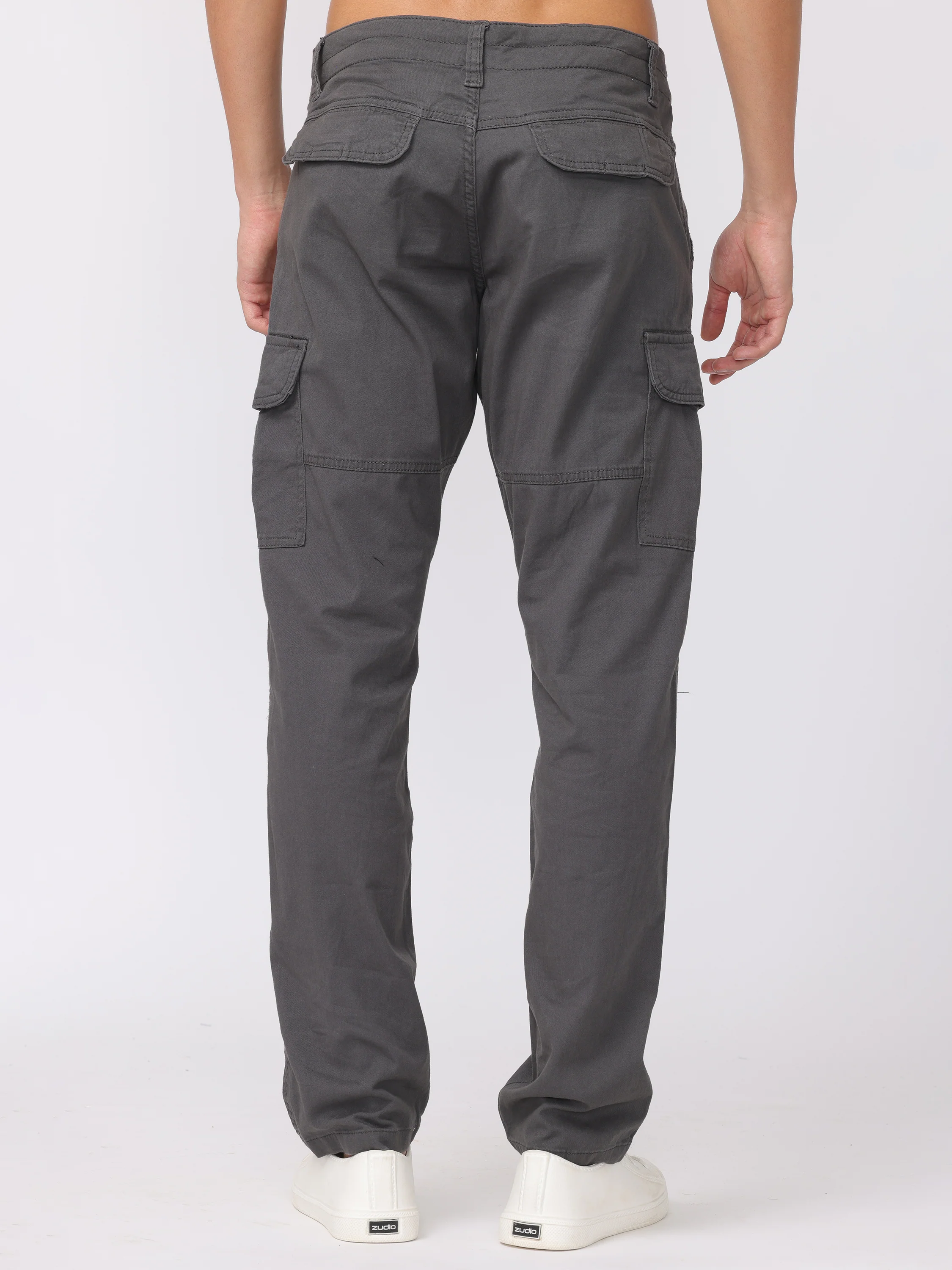 Men Dark Grey Regular Fit Cargo Pants - Image 4