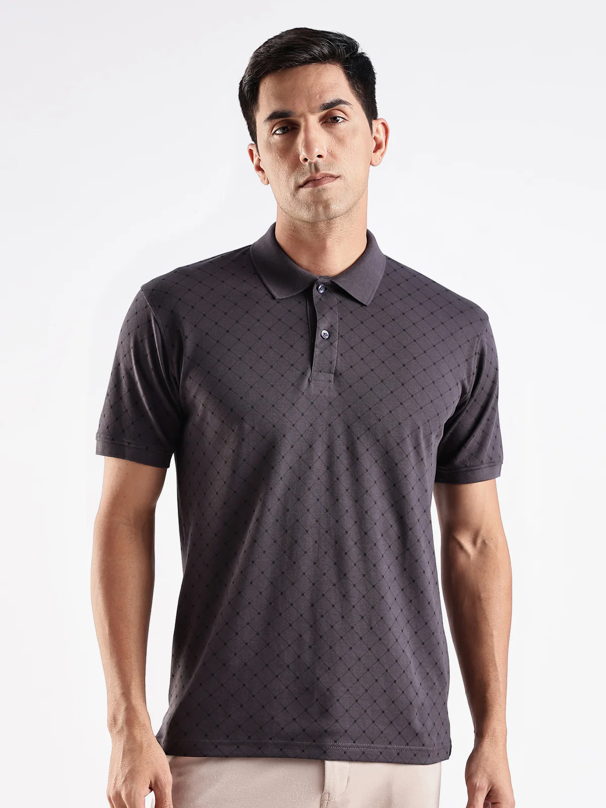 Men Grey Regular Fit Polo T-Shirt