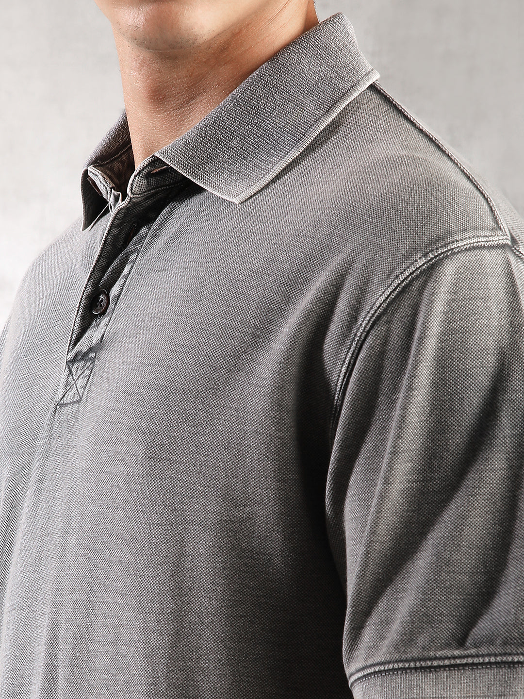 Men Grey Drop Shoulder Oversize Polo T-Shirt - Image 4