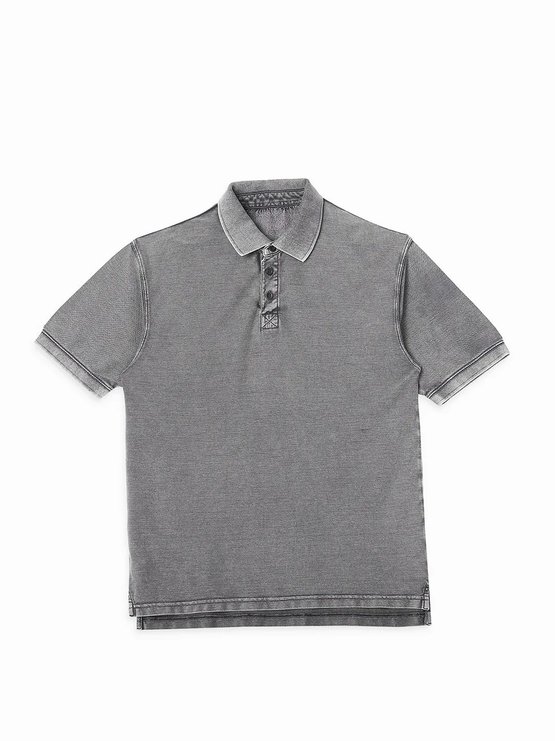 Men Grey Drop Shoulder Oversize Polo T-Shirt - Image 7