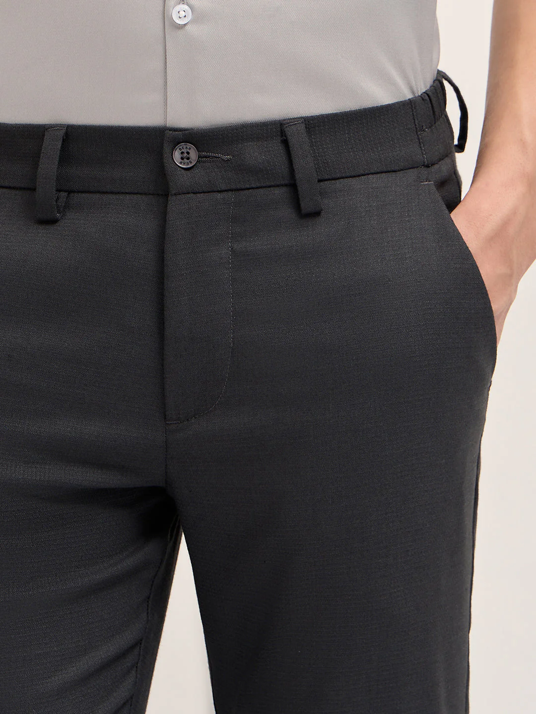Men Dark Grey Slim Fit Formal Trousers - Image 5