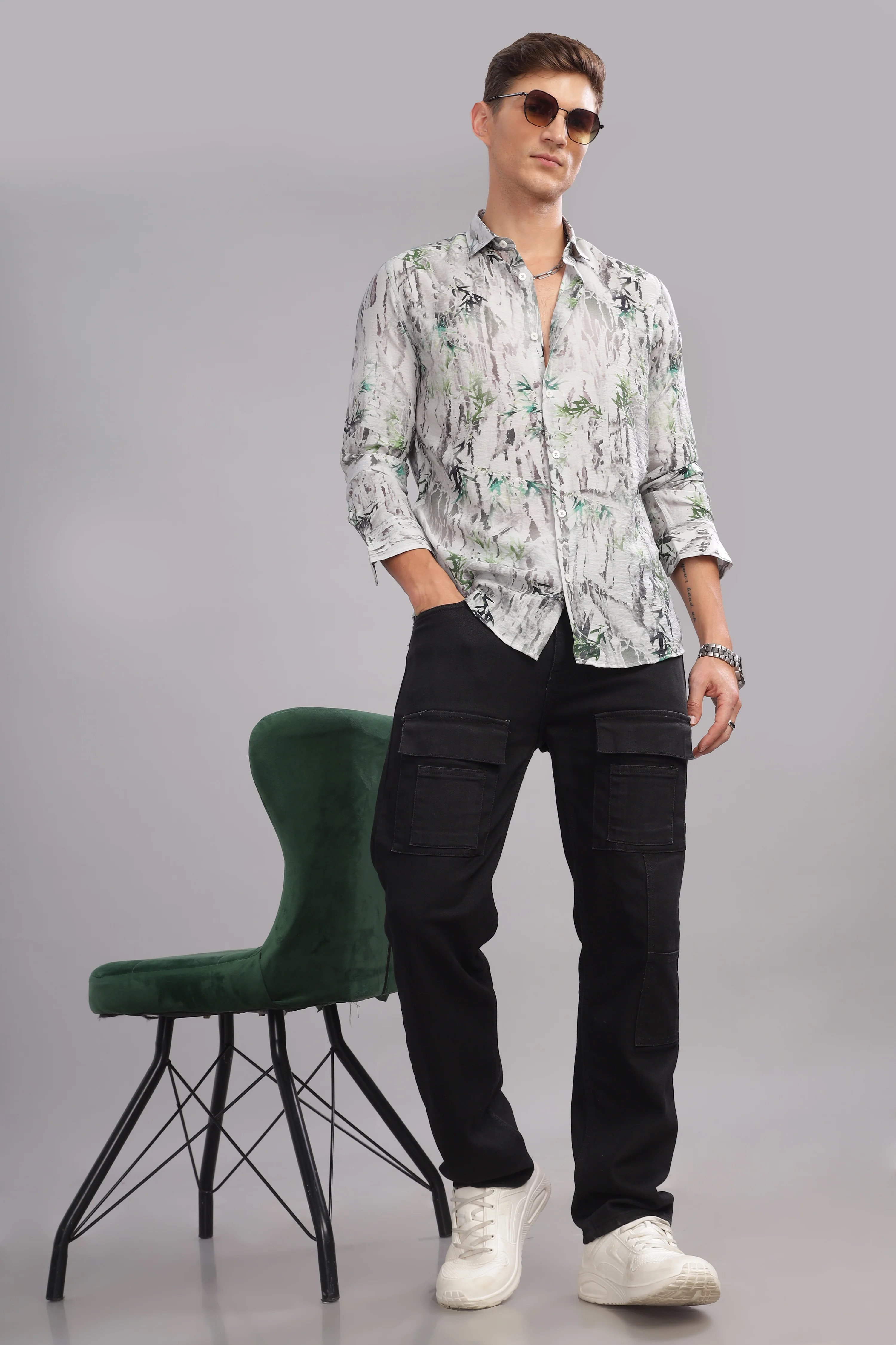Men Dark Grey Slim Fit Shirt - Image 3