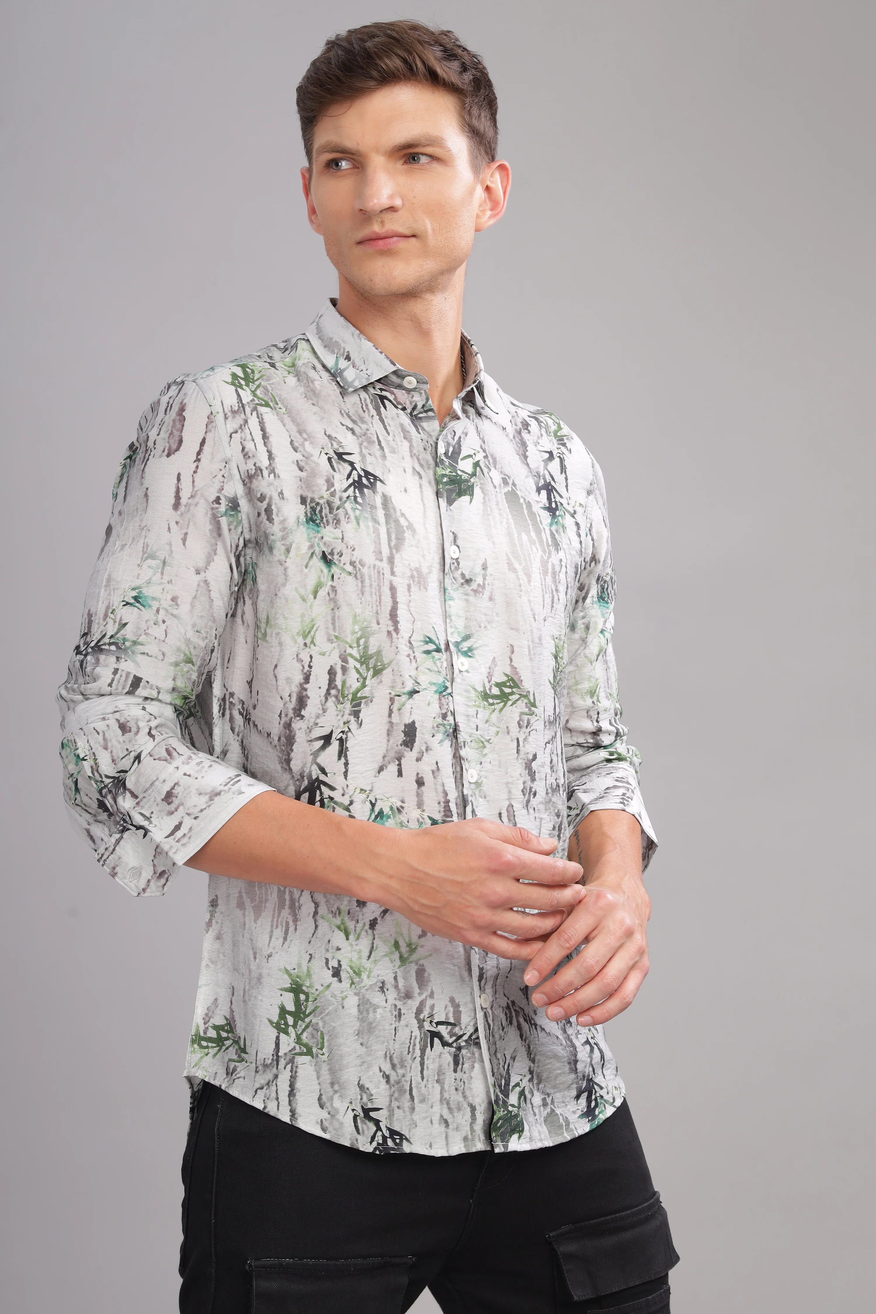 Men Dark Grey Slim Fit Shirt - Image 5