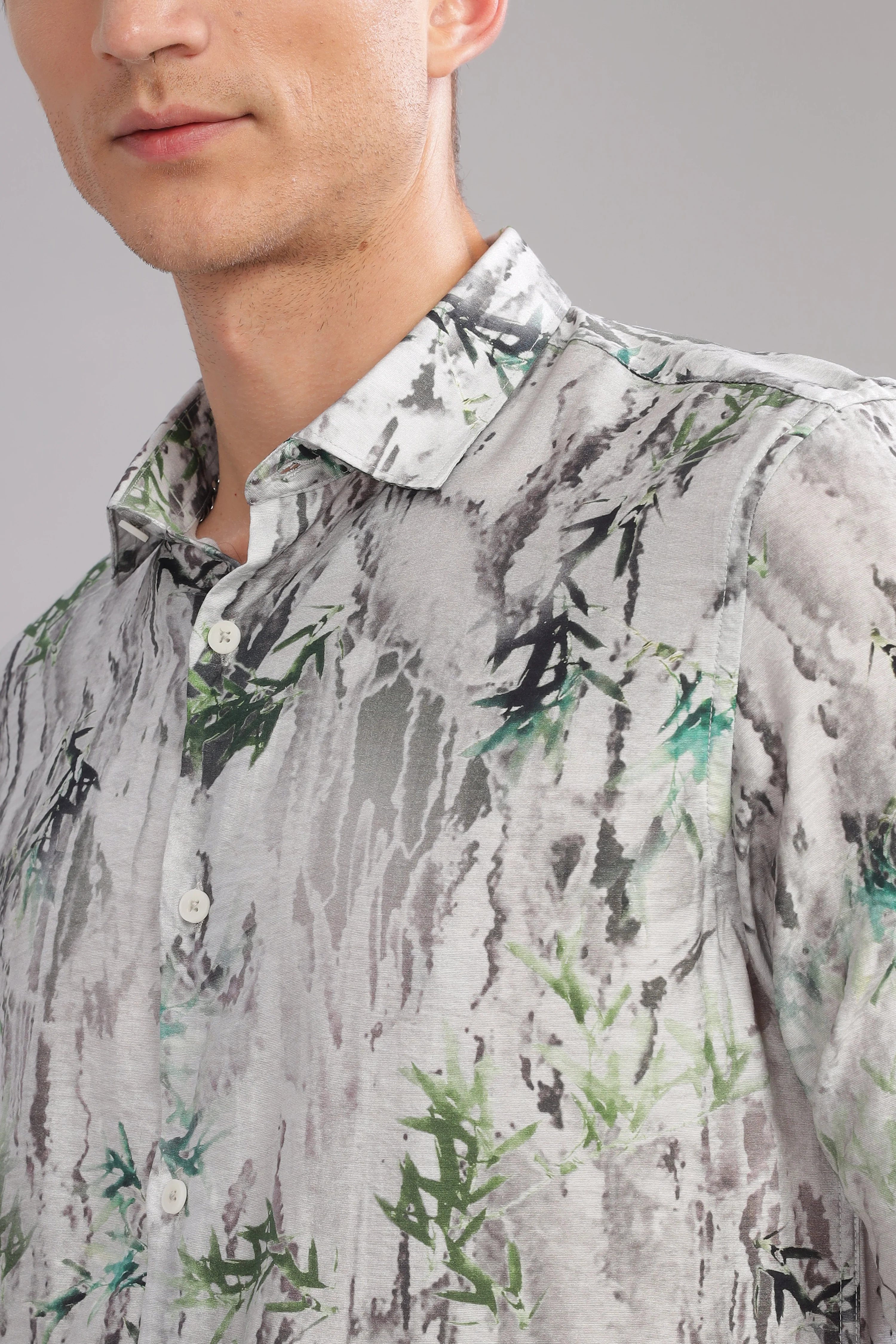Men Dark Grey Slim Fit Shirt - Image 6