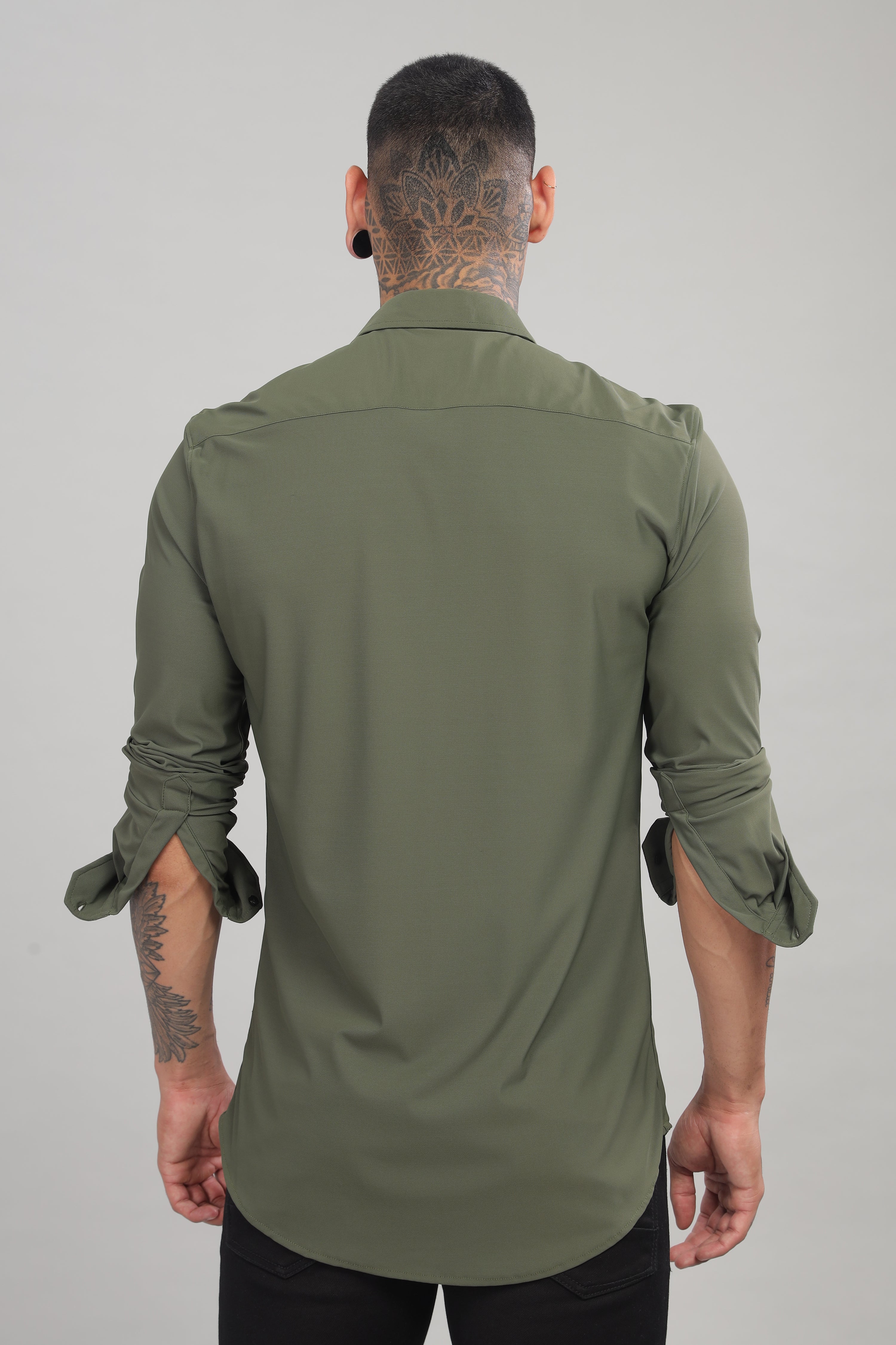 Men Dark Green Slim Fit Shirt - Image 4