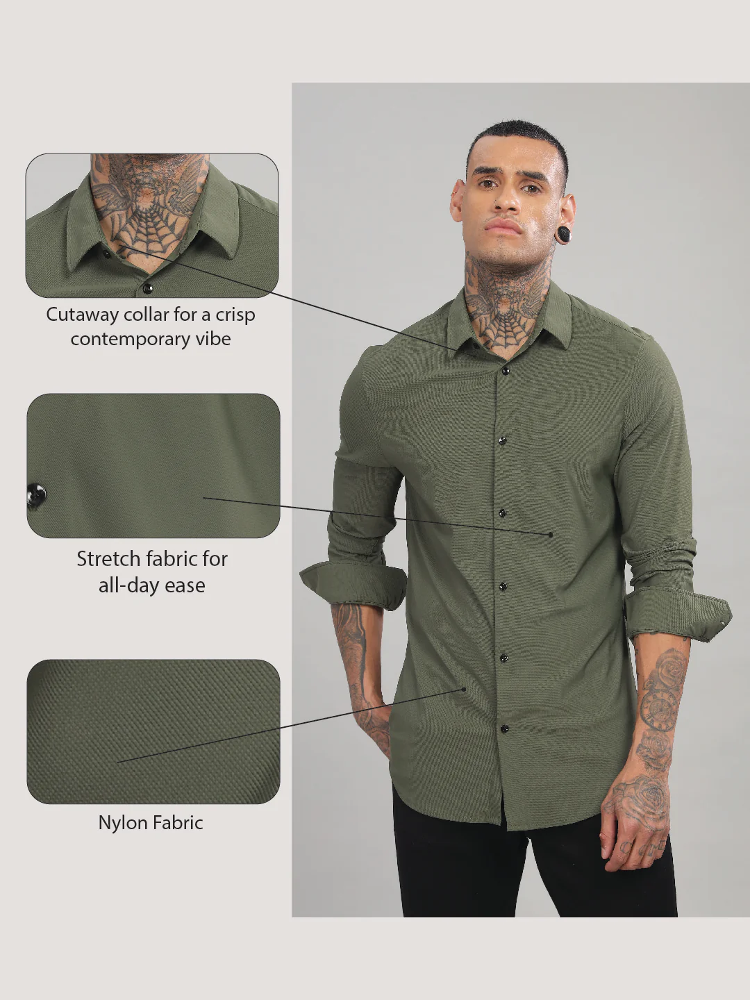 Men Dark Green Slim Fit Shirt - Image 6
