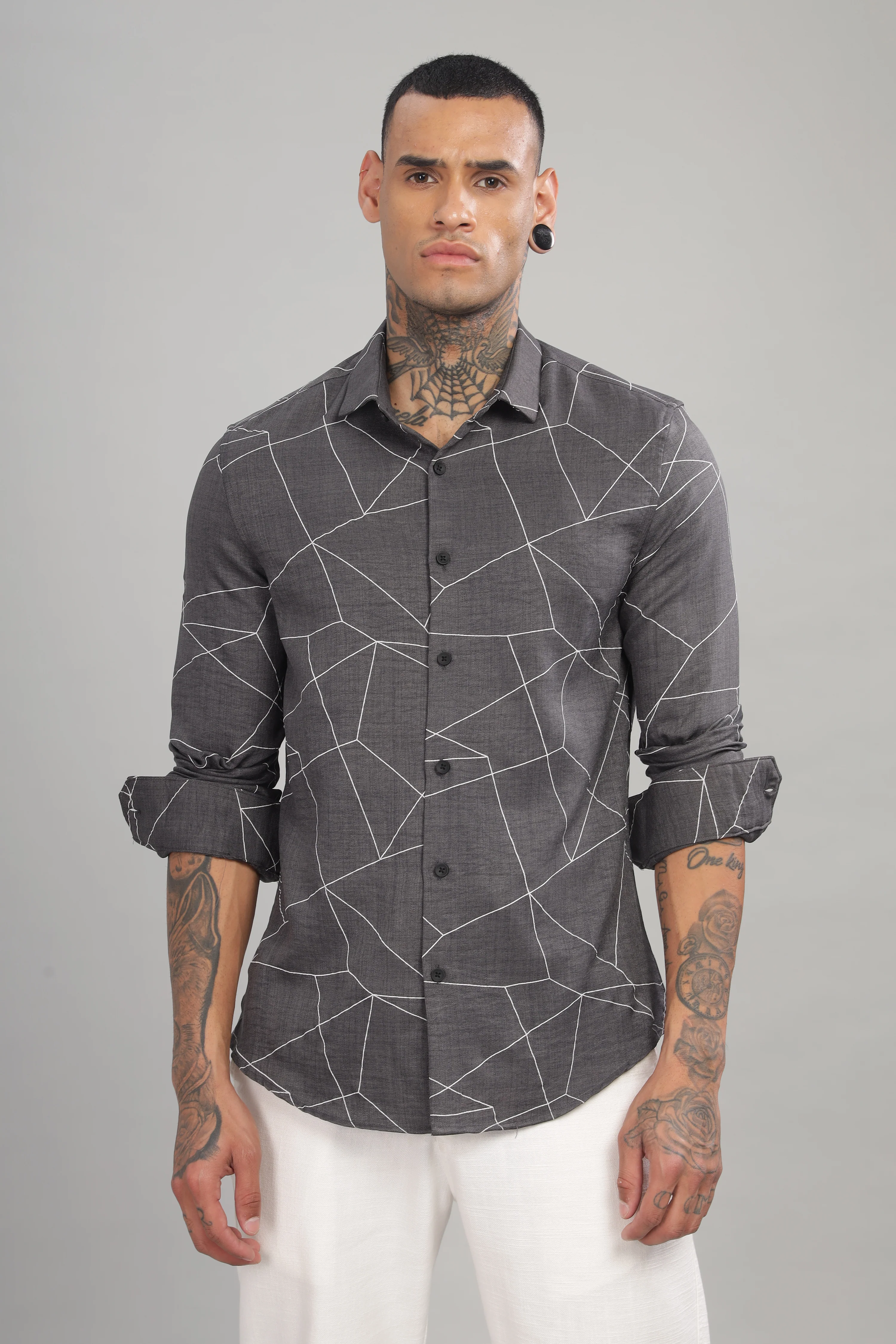 Men Dark Grey Slim Fit Shirt - Image 2