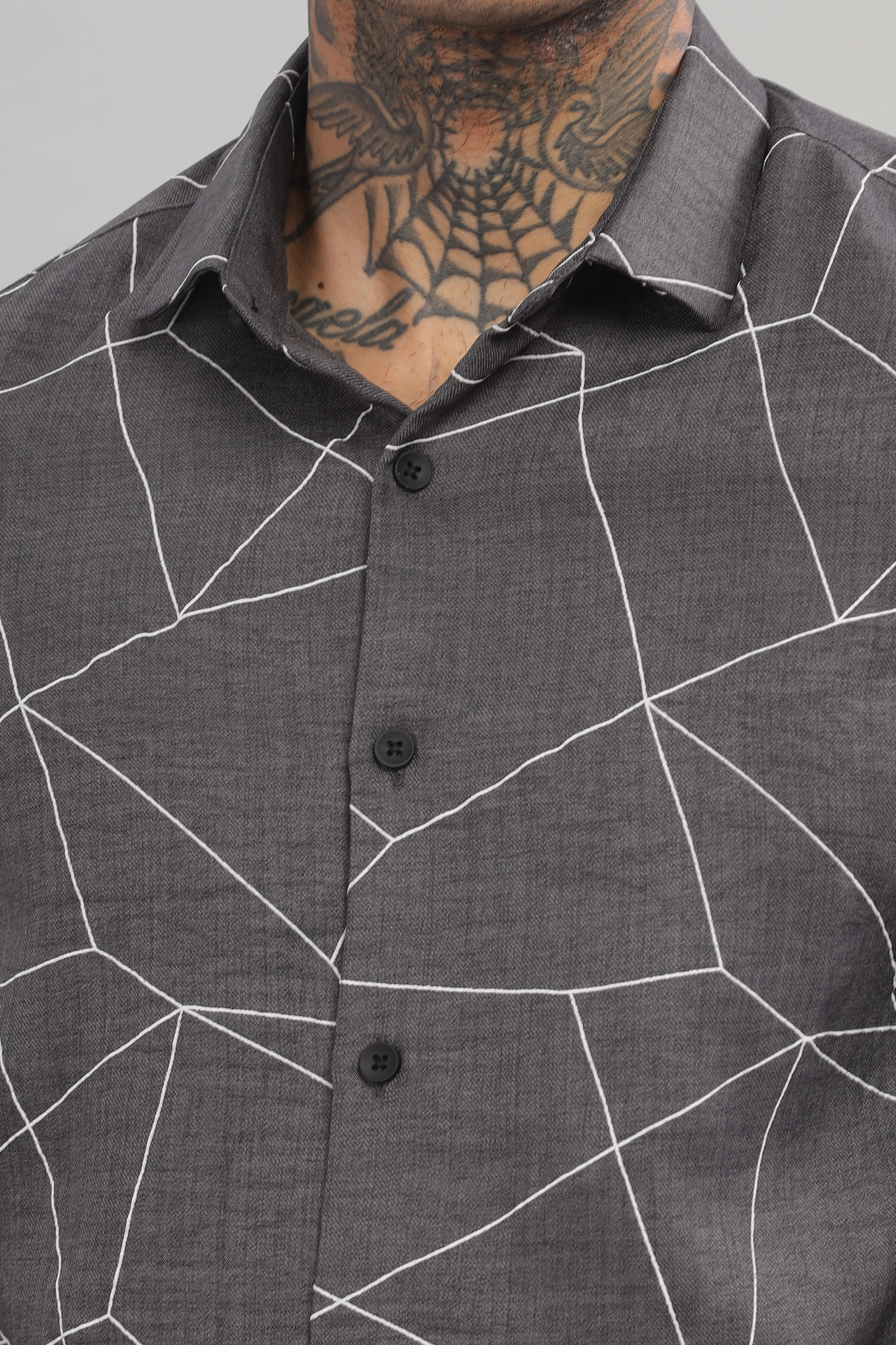 Men Dark Grey Slim Fit Shirt - Image 3