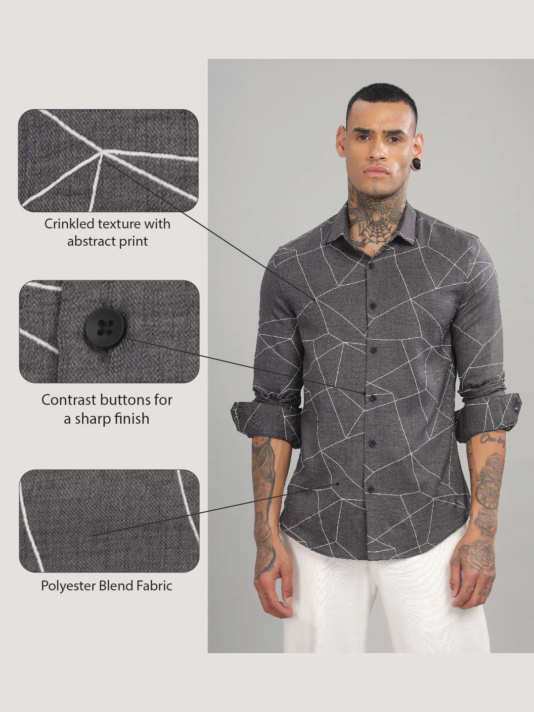 Men Dark Grey Slim Fit Shirt - Image 6