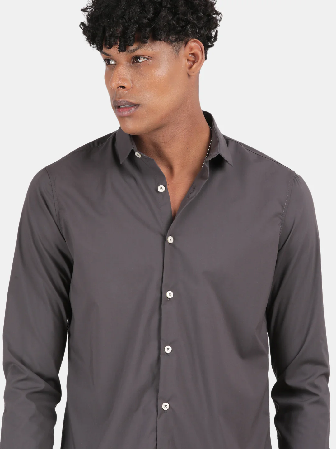 Men Dark Grey Slim Fit Spread Collar Full Sleeve Casual Shirt - Image 2