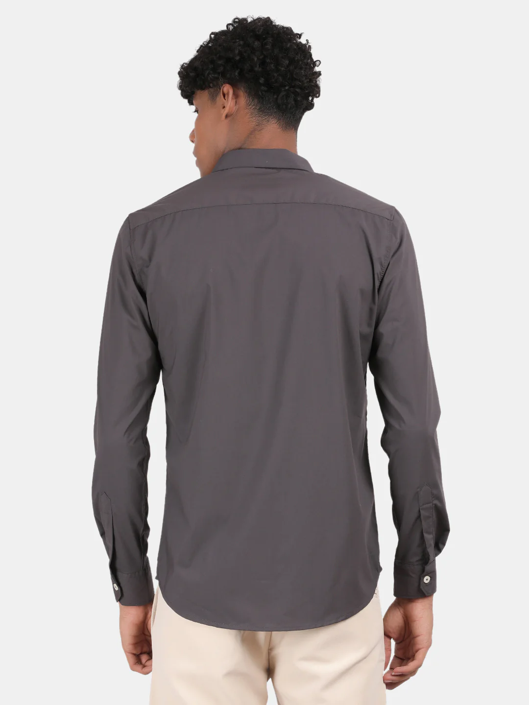 Men Dark Grey Slim Fit Spread Collar Full Sleeve Casual Shirt - Image 3