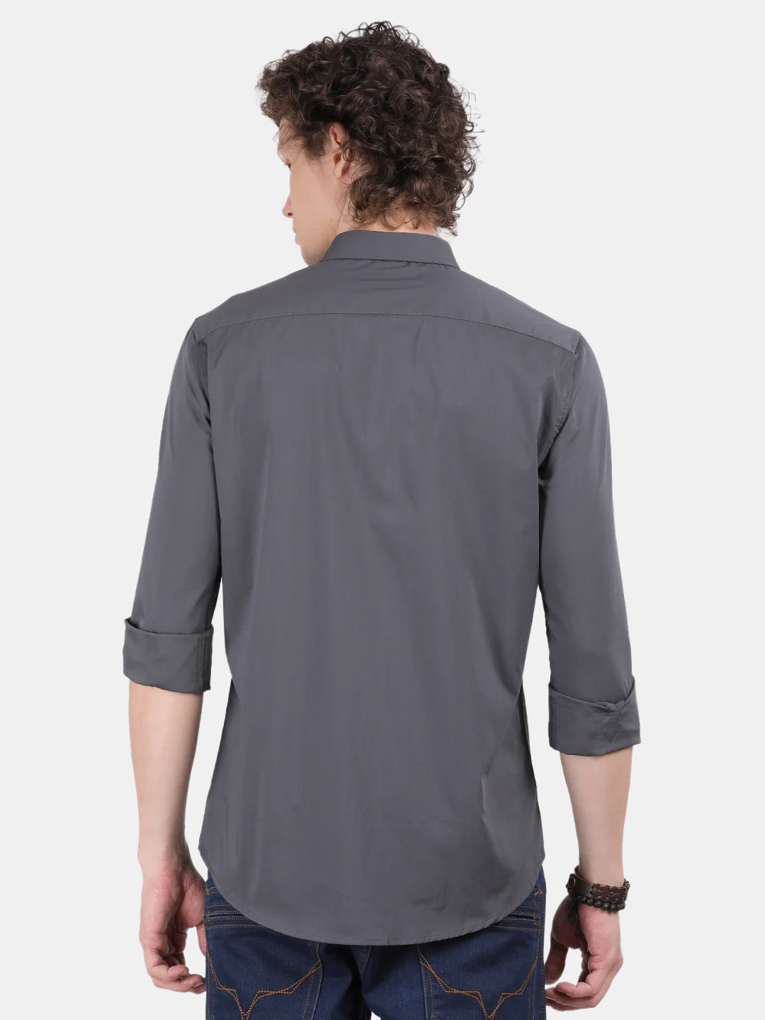 Men Dark Grey Slim Fit Spread Collar Full Sleeve Casual Shirt - Image 4