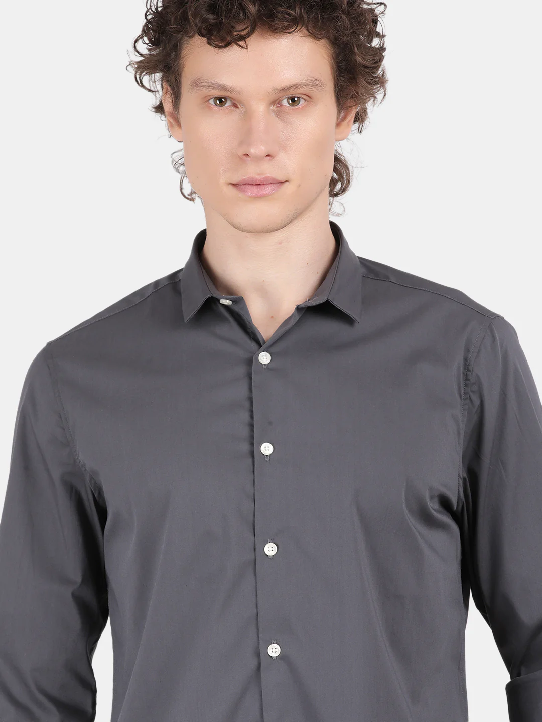 Men Dark Grey Slim Fit Spread Collar Full Sleeve Casual Shirt - Image 6