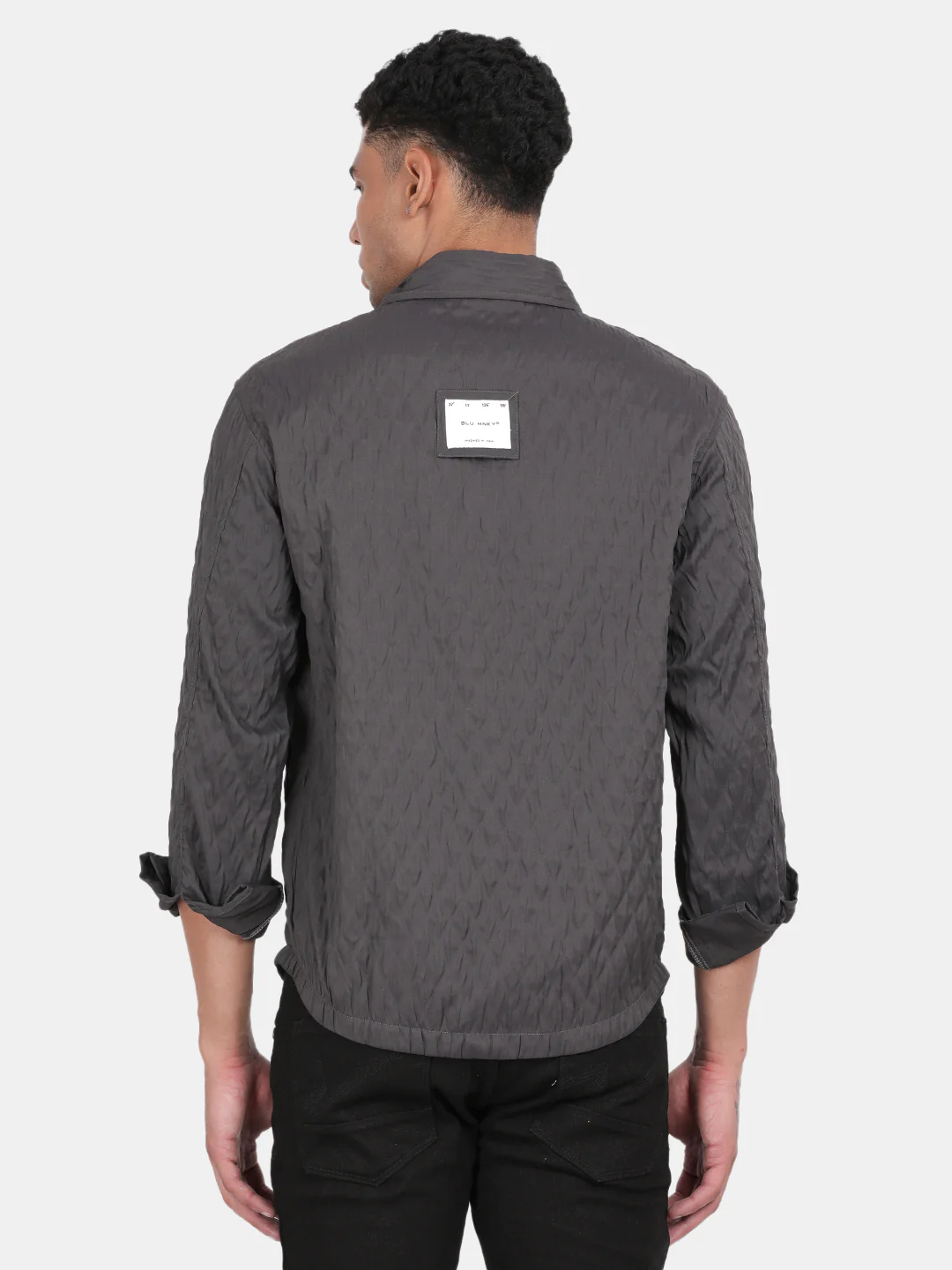 Men Dark Grey Slim Fit Spread Collar Full Sleeve Casual Shirt - Image 4