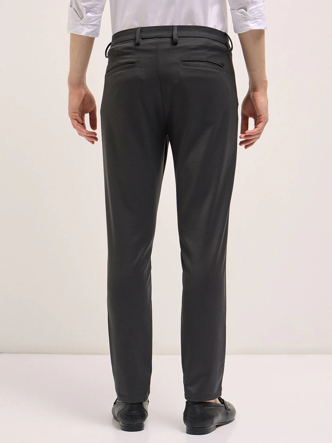 Men Dark Grey Solid 4 Way Stretch Formal Trouser - Image 2