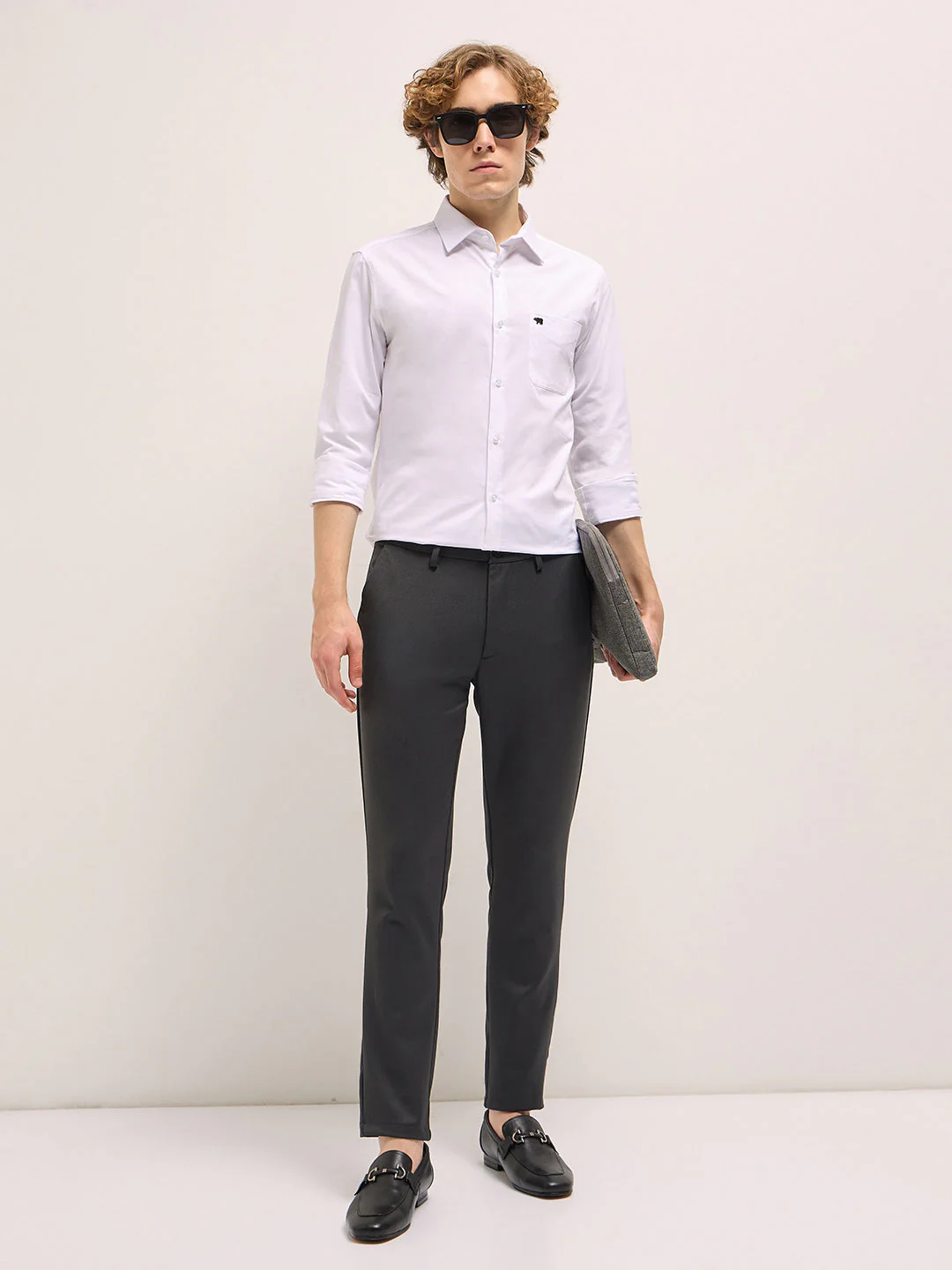 Men Dark Grey Solid 4 Way Stretch Formal Trouser - Image 4