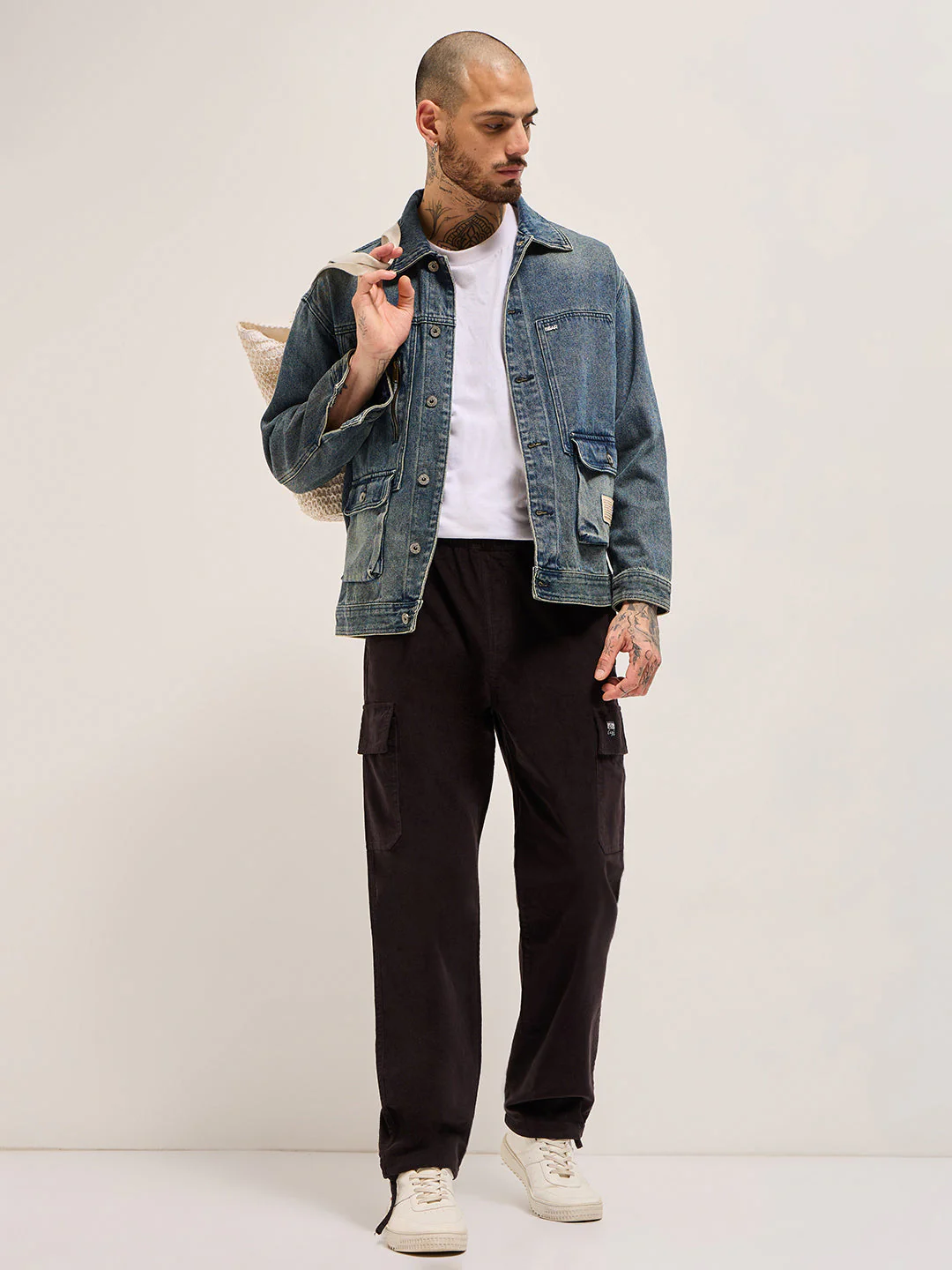 Men Dark Grey Solid Baggy Fit Stylish Corduroy Cargo Pant - Image 4