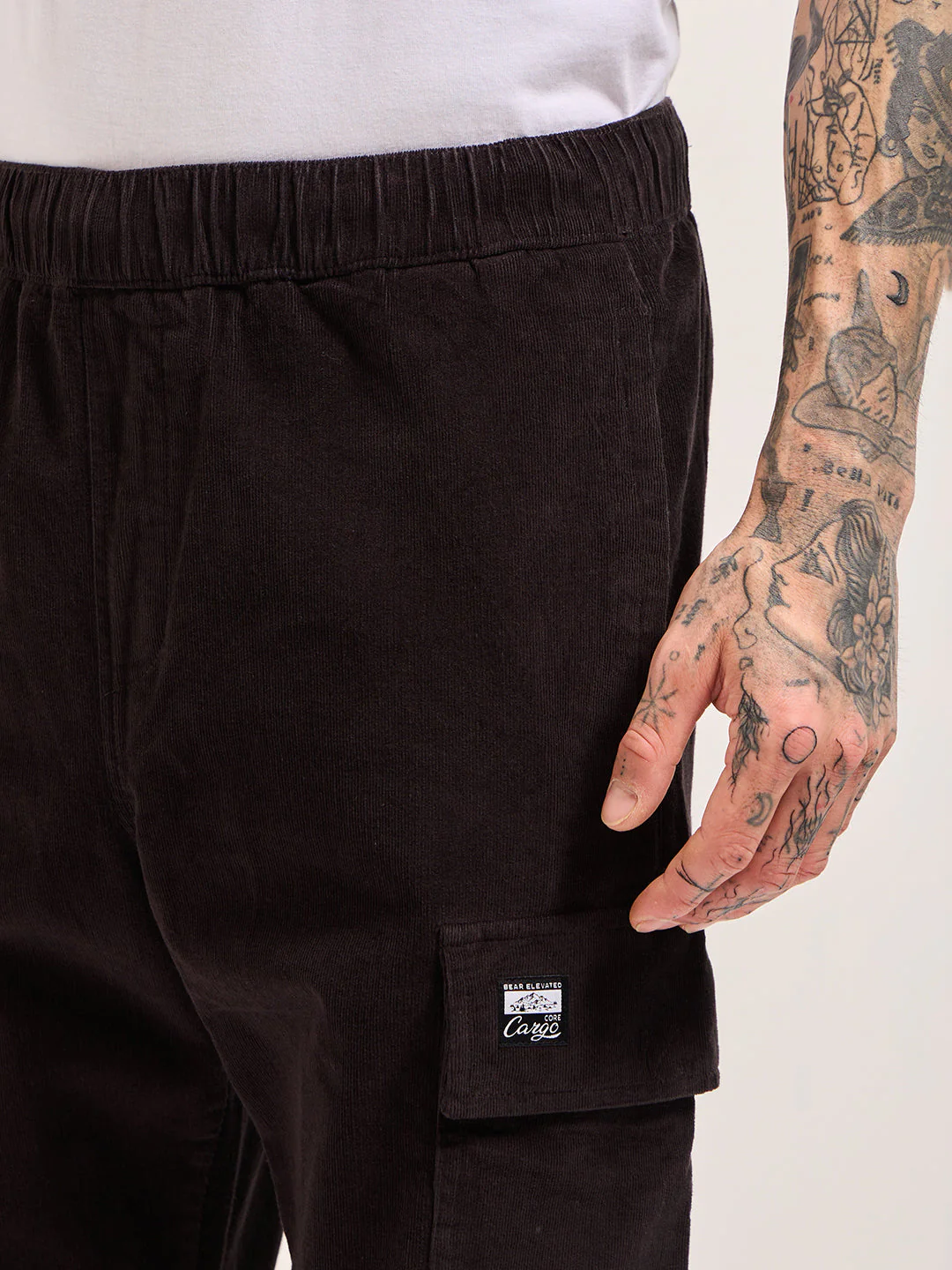 Men Dark Grey Solid Baggy Fit Stylish Corduroy Cargo Pant - Image 5