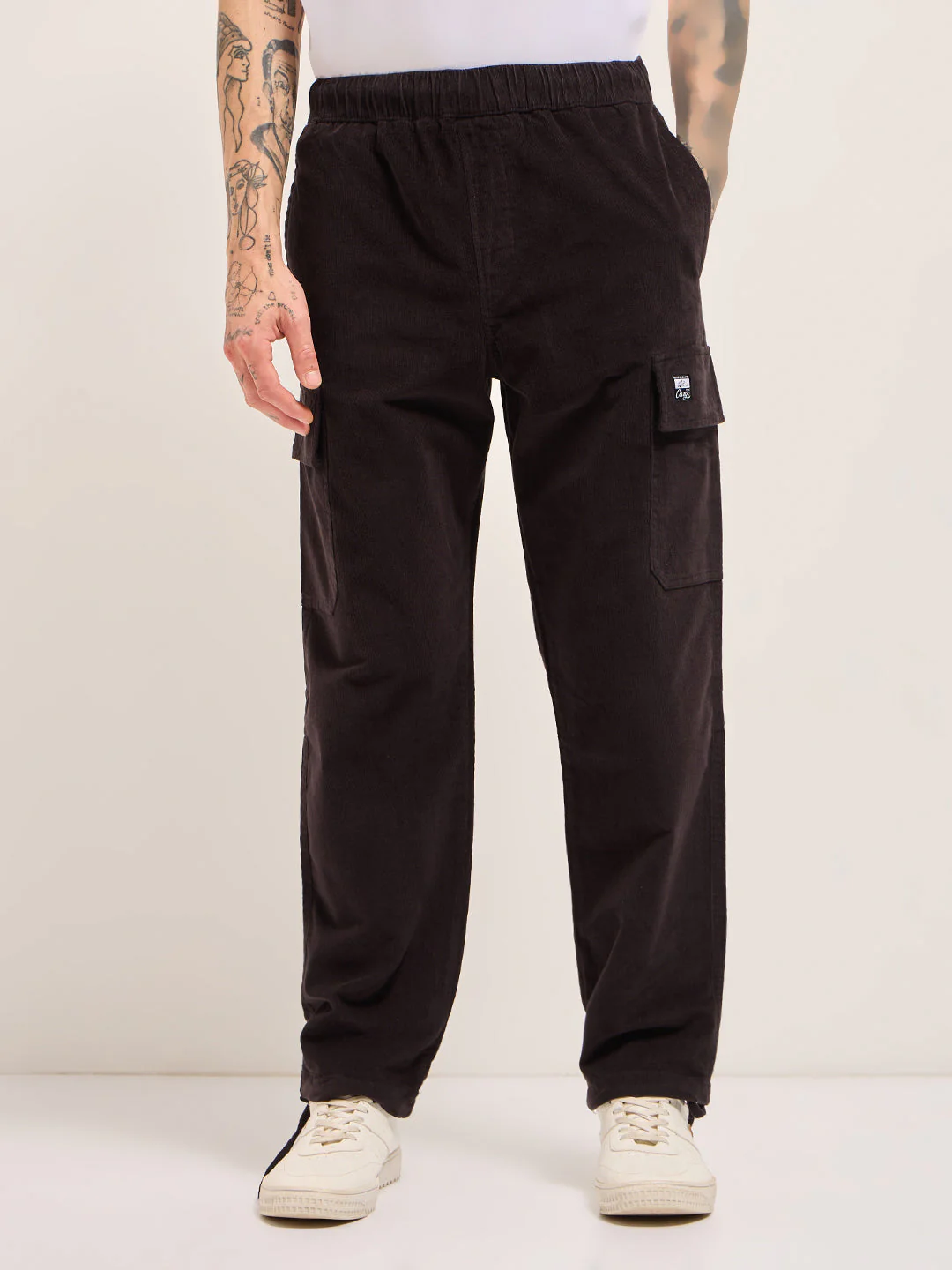 Men Dark Grey Solid Baggy Fit Stylish Corduroy Cargo Pant - Image 7