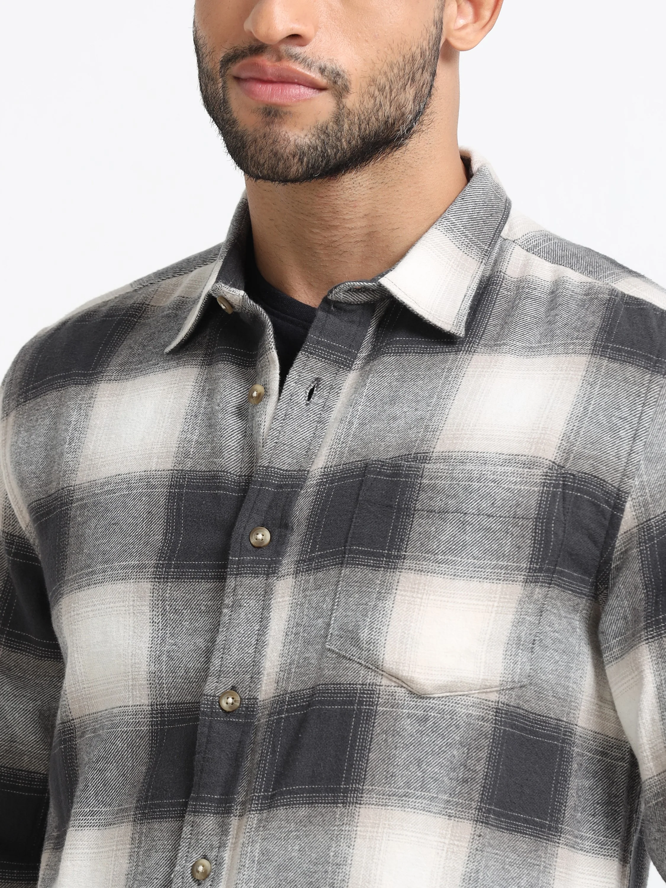 Men Grey & White Check Shirt - Image 3