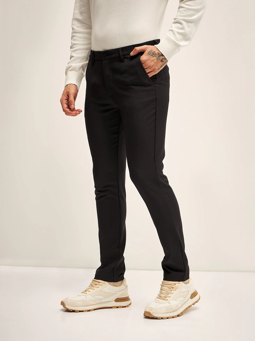 Men Dark Maroon Solid 4 Way Stretch Formal Trouser - Image 3
