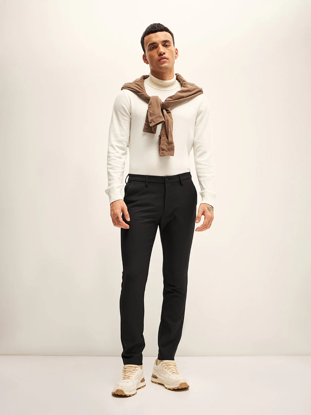 Men Dark Maroon Solid 4 Way Stretch Formal Trouser - Image 4