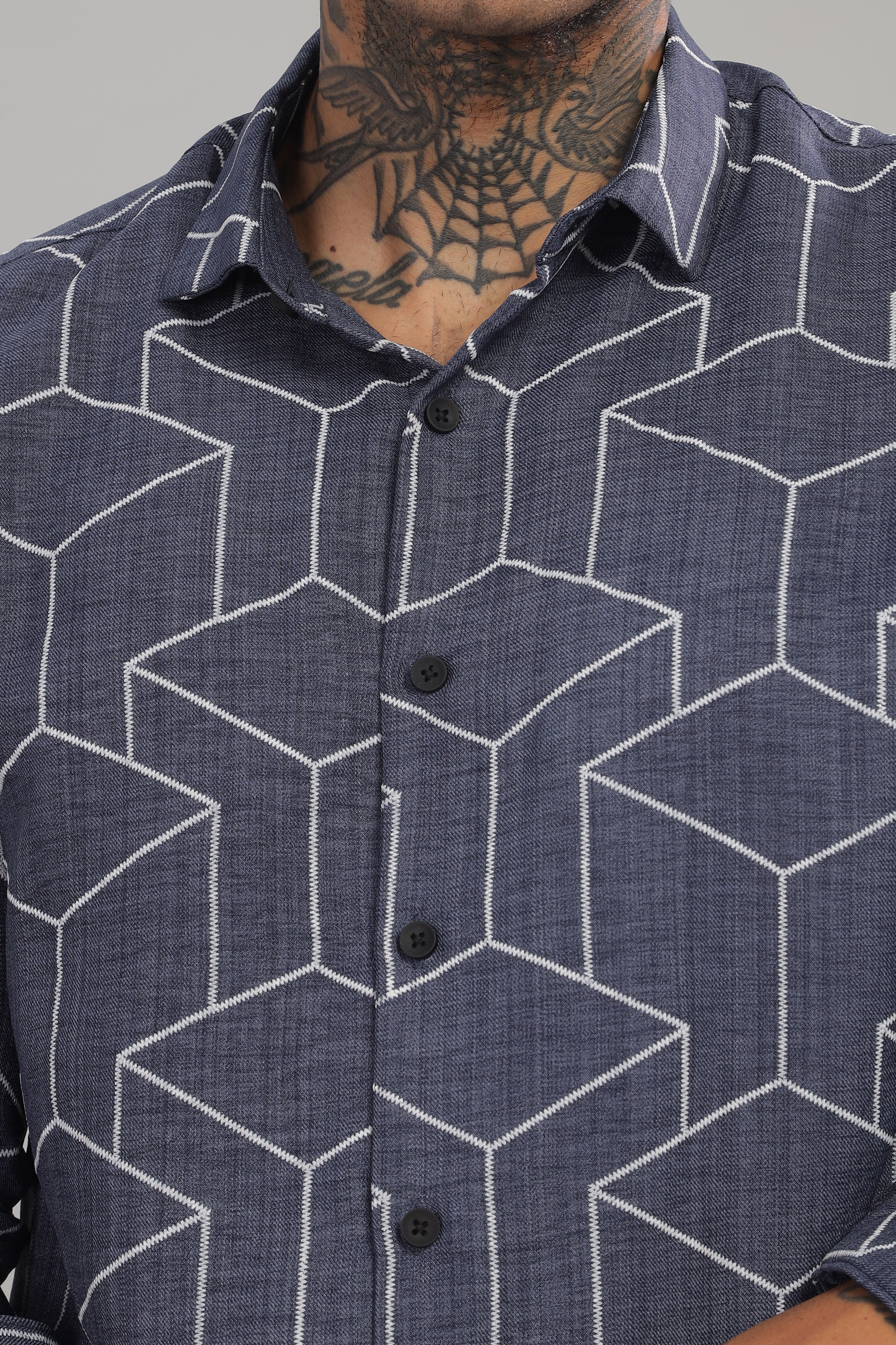 Men Dark Navy Slim Fit Shirt - Image 6