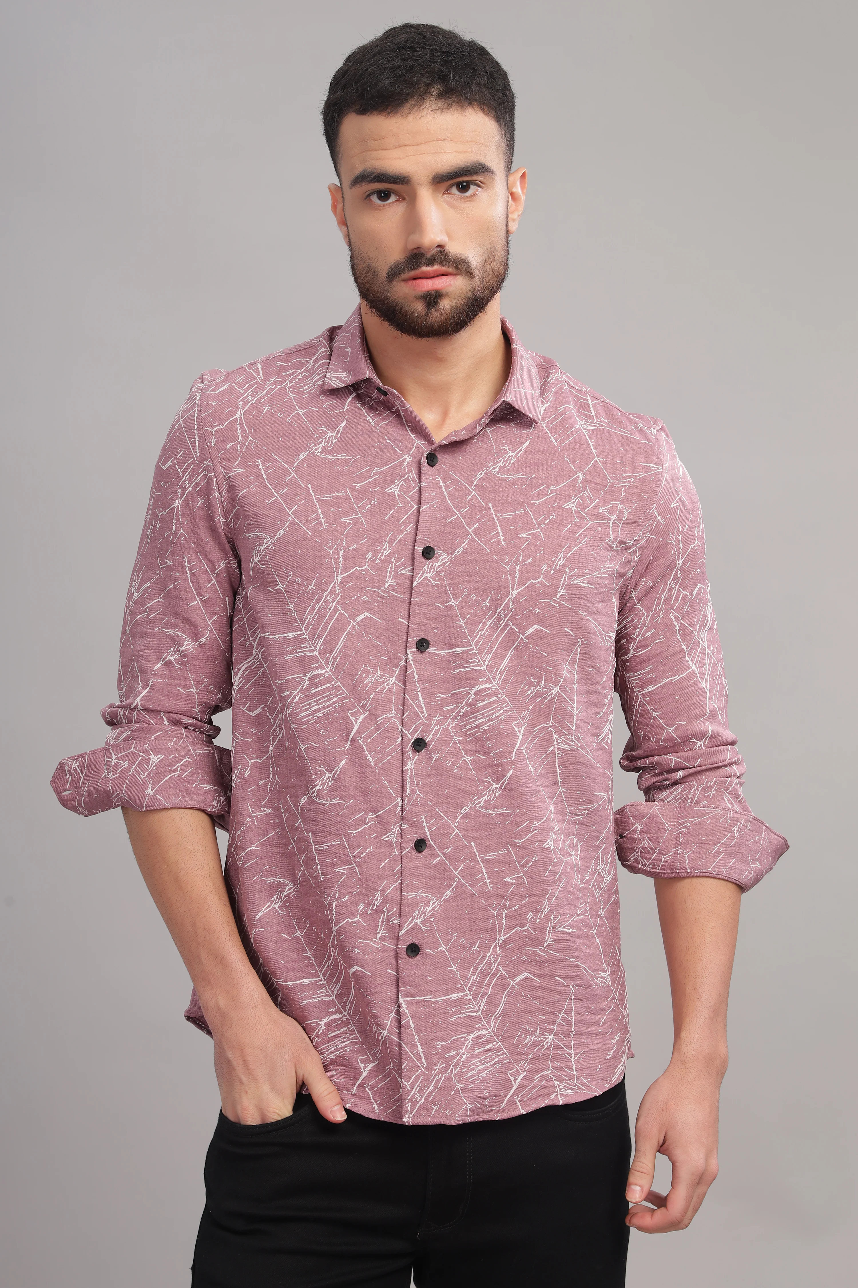 Men Dark Pink Slim Fit Shirt - Image 2
