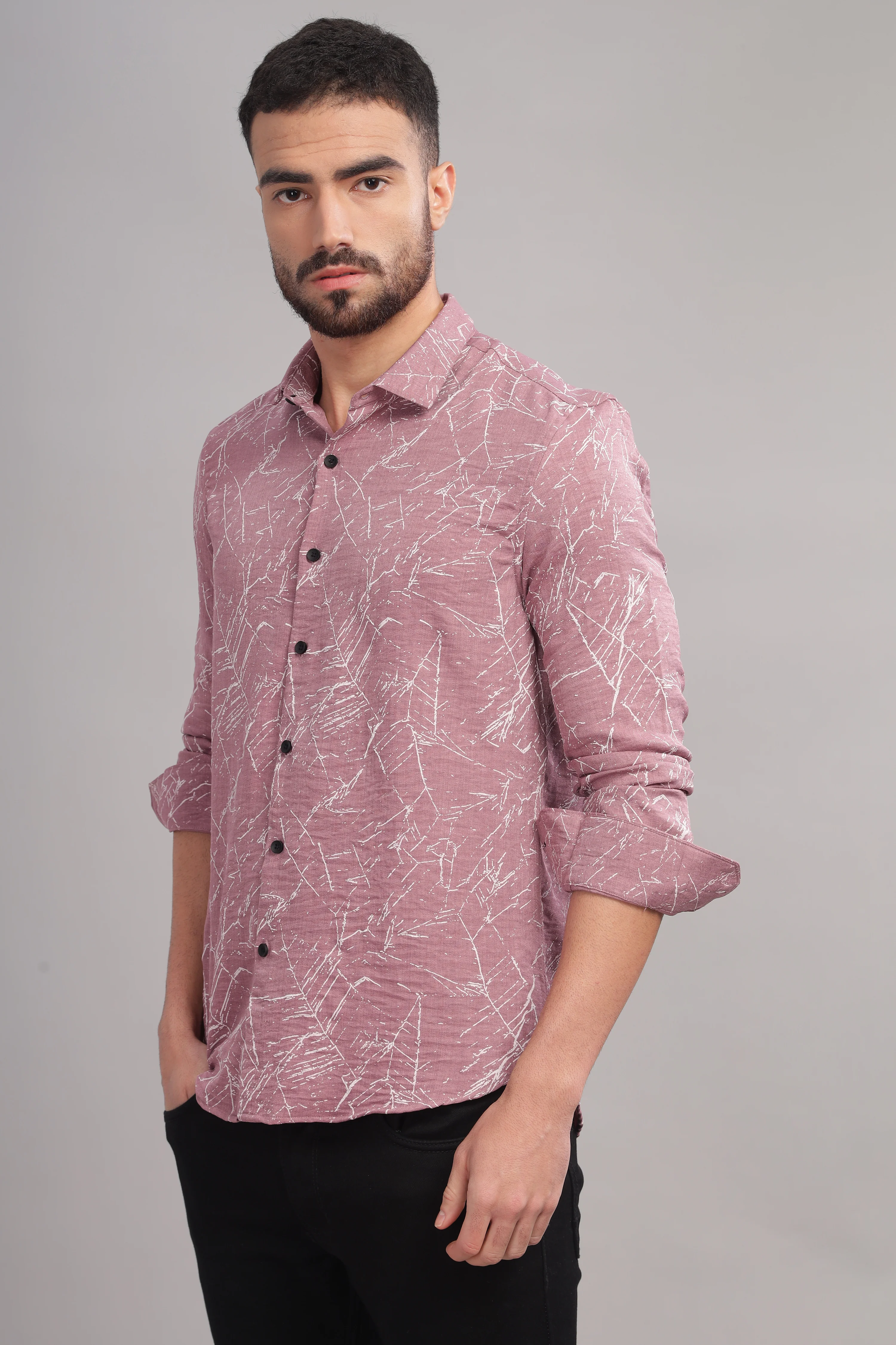 Men Dark Pink Slim Fit Shirt - Image 5