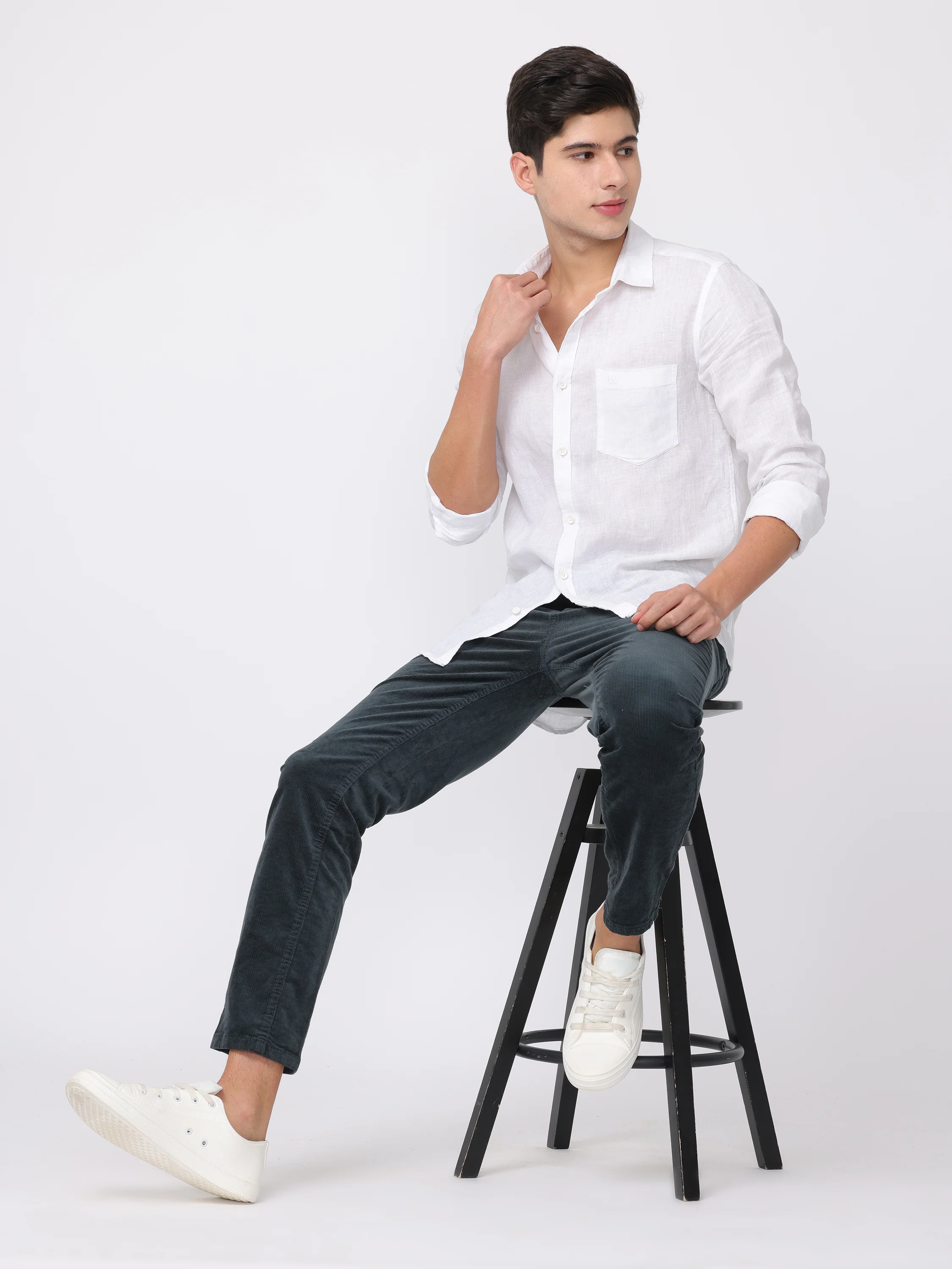 Men Dark Teal Regular Fit Corduroy Trousers - Image 2