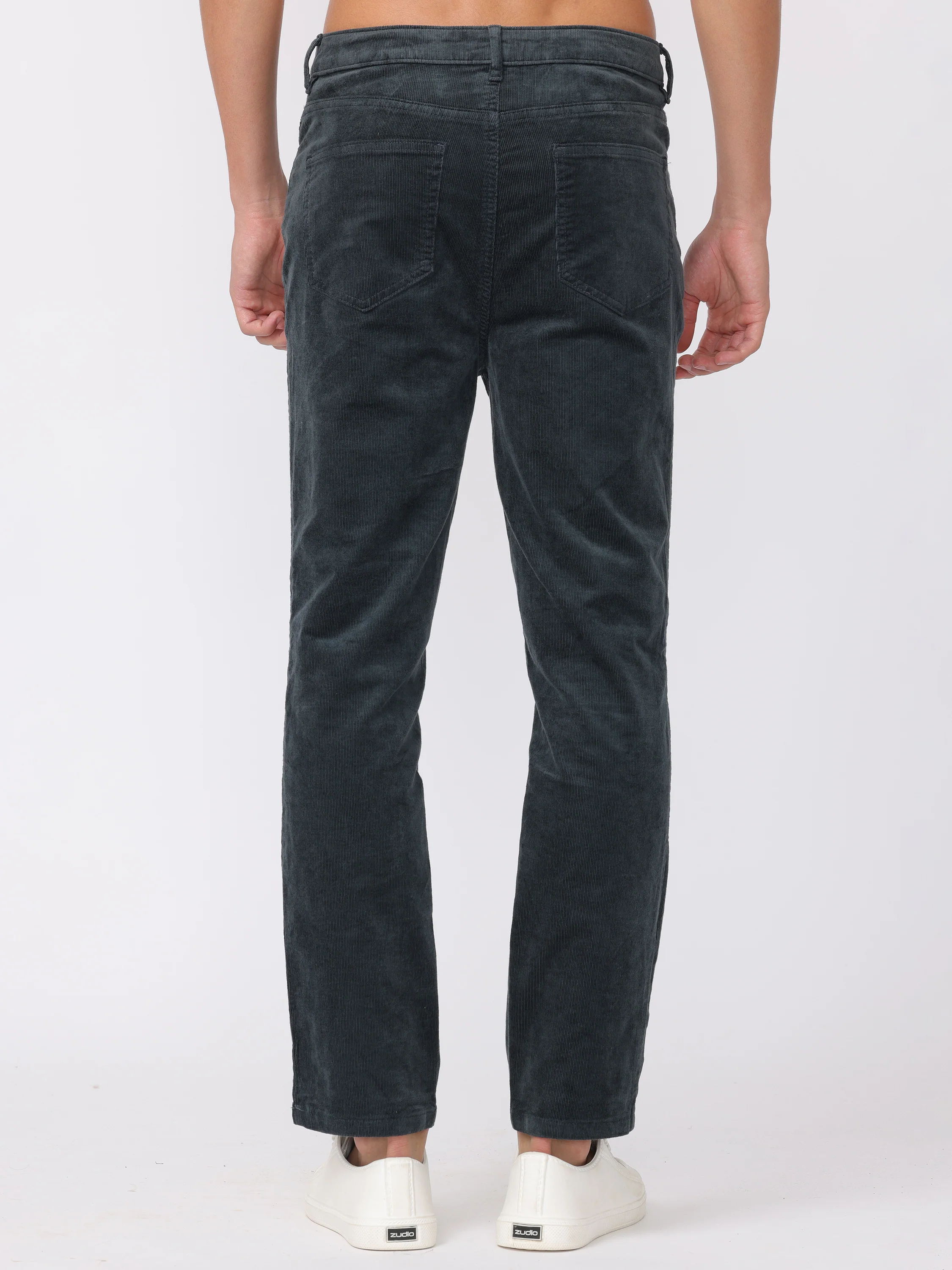 Men Dark Teal Regular Fit Corduroy Trousers - Image 4