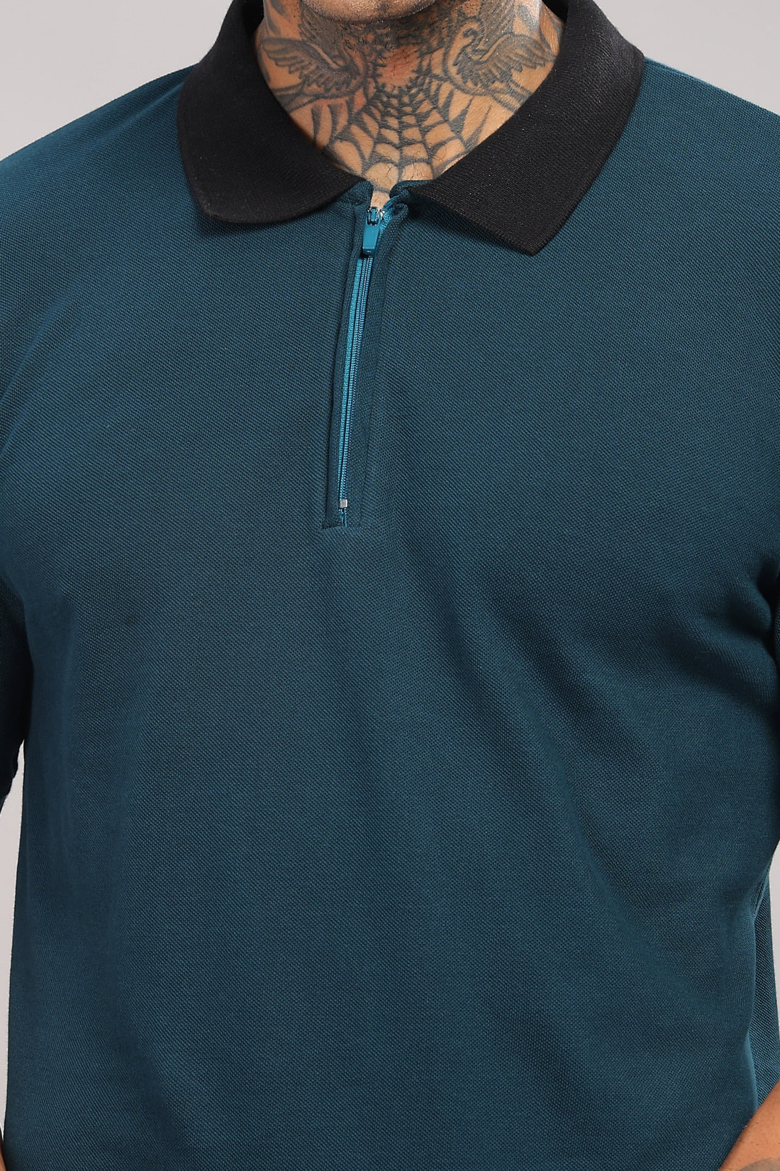 Men Dark Teal Regular Fit Polo T-Shirt - Image 2