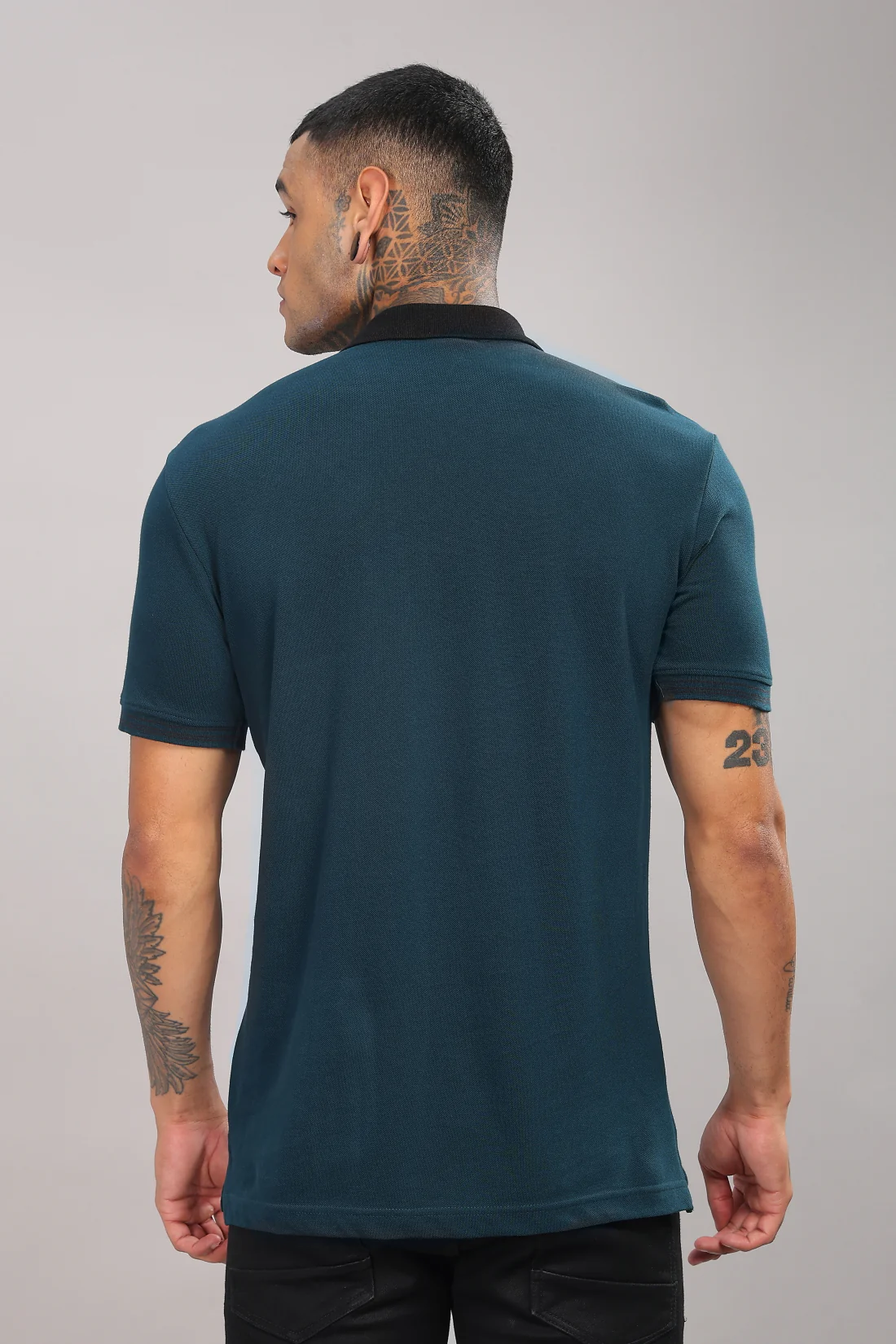 Men Dark Teal Regular Fit Polo T-Shirt - Image 3