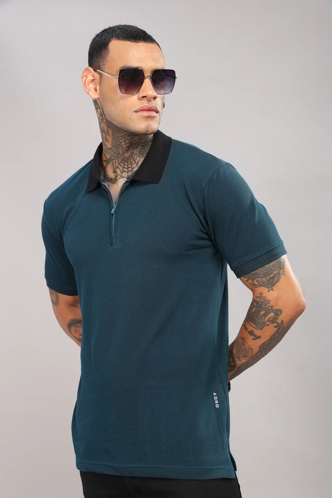 Men Dark Teal Regular Fit Polo T-Shirt - Image 4