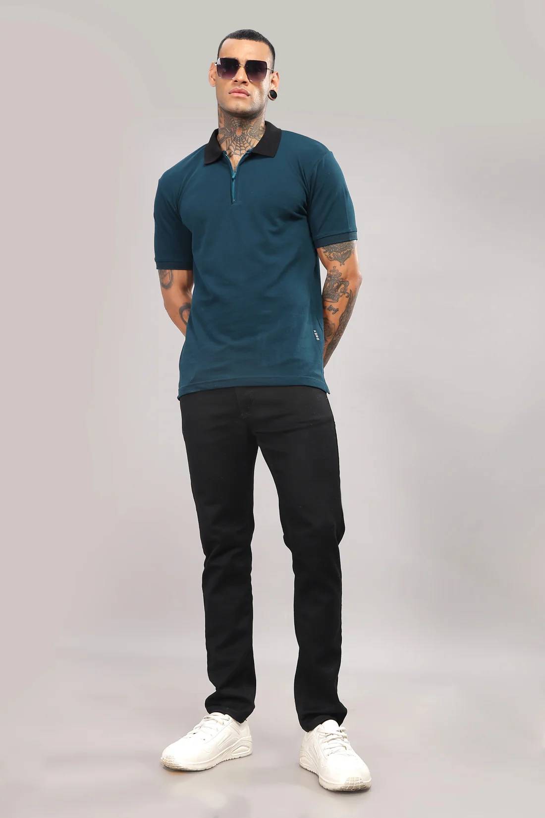 Men Dark Teal Regular Fit Polo T-Shirt - Image 6