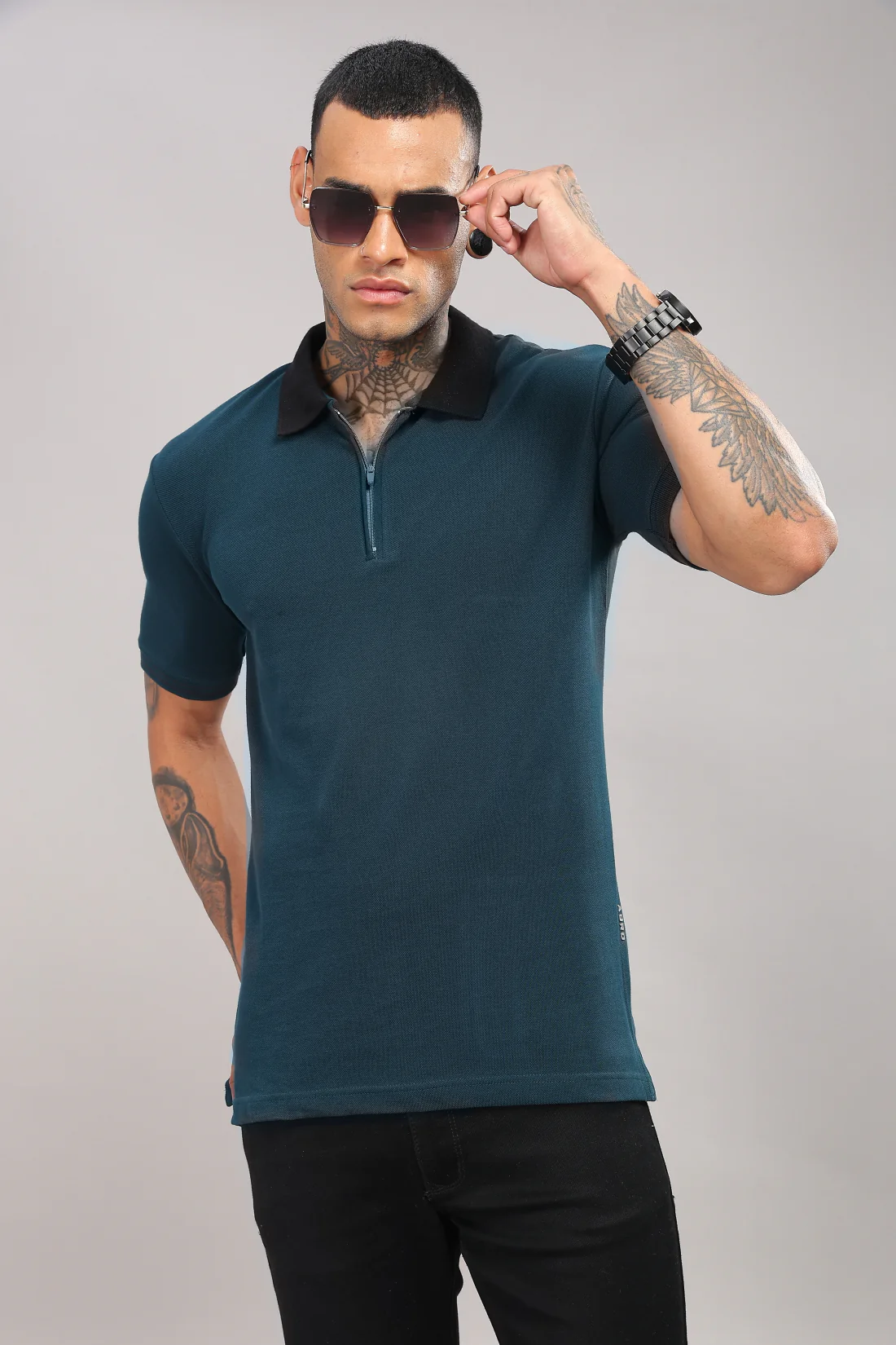 Men Dark Teal Regular Fit Polo T-Shirt - Image 7