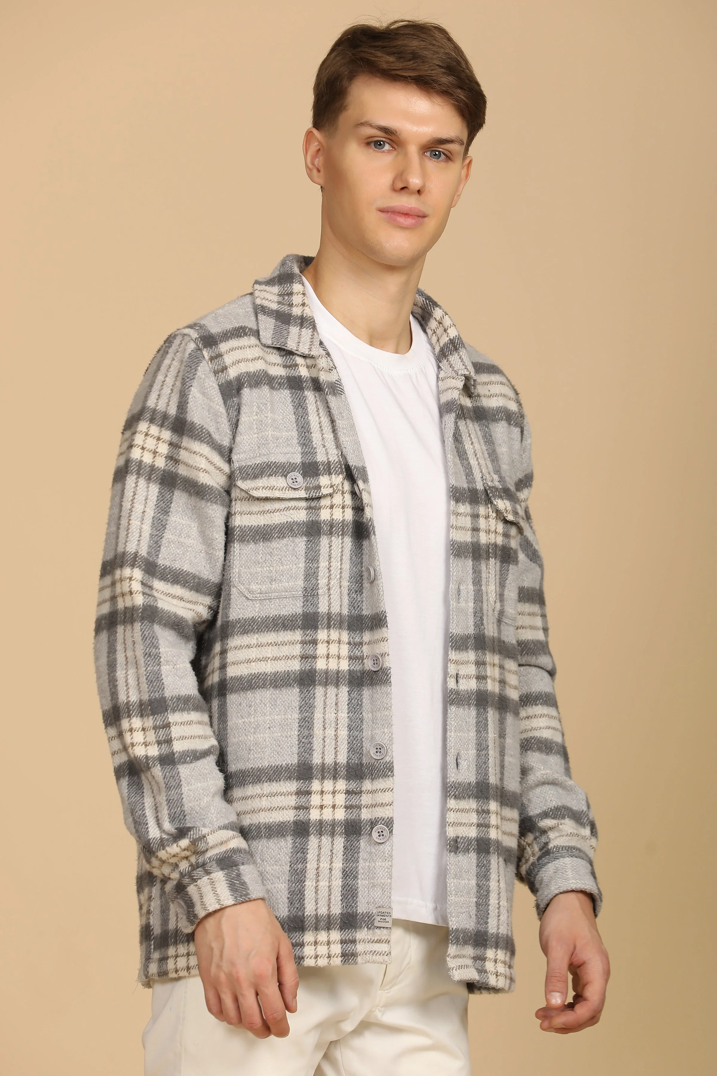 Men Darren Brushed Check Overshirt Grey - Image 2
