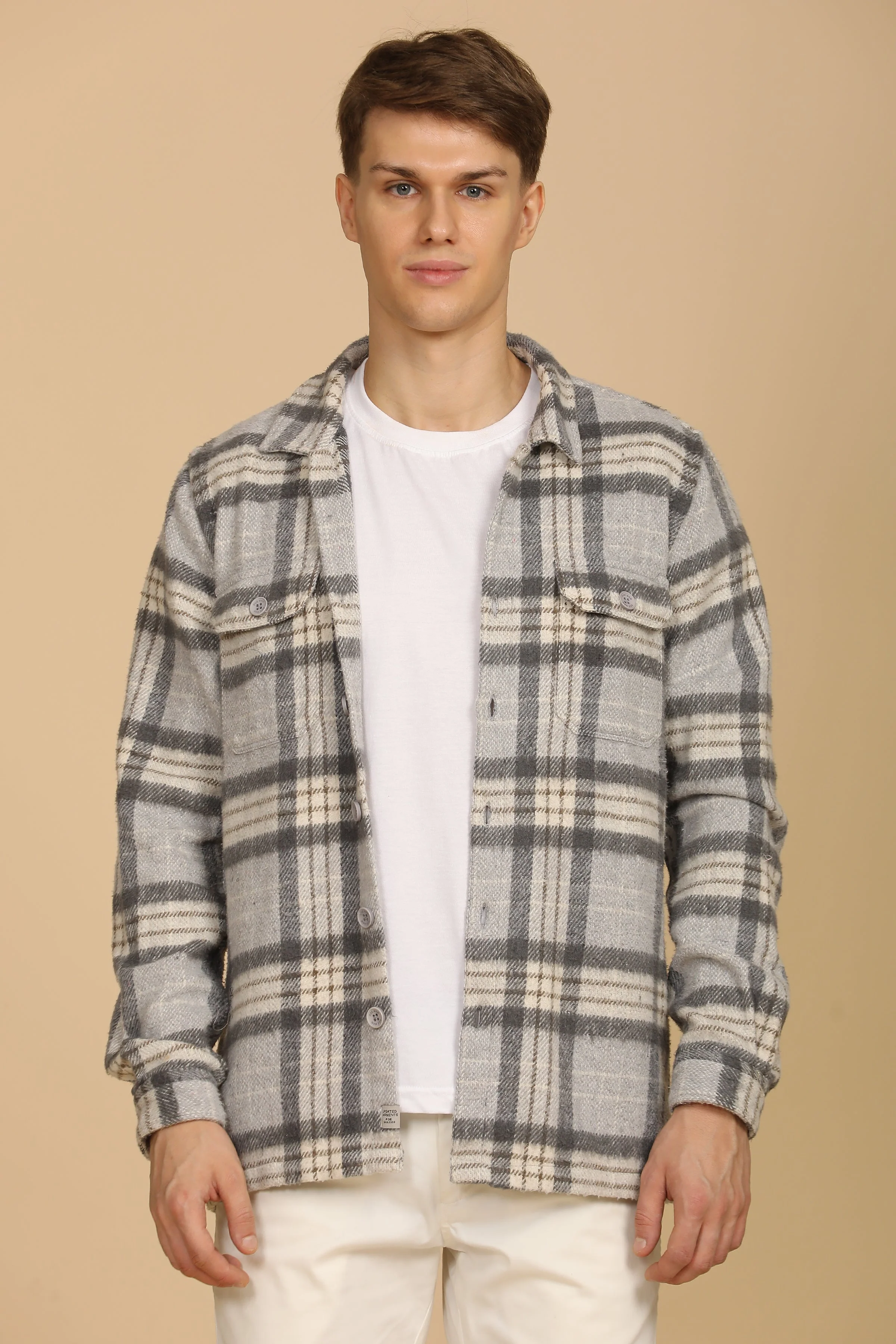 Men Darren Brushed Check Overshirt Grey - Image 3