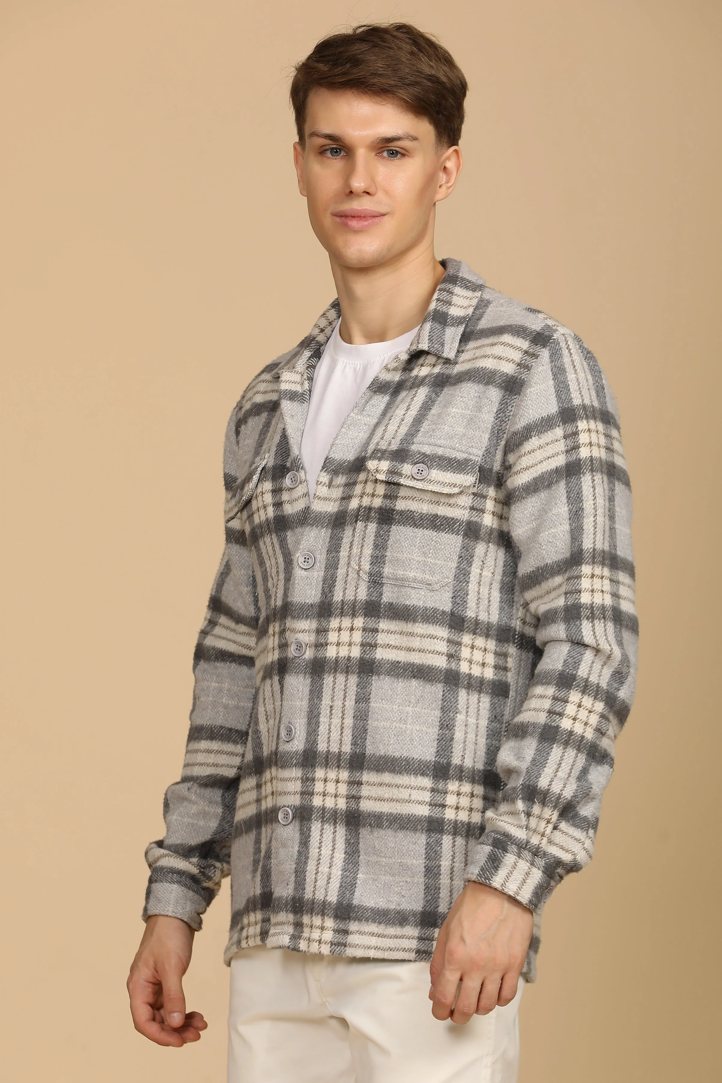 Men Darren Brushed Check Overshirt Grey - Image 6